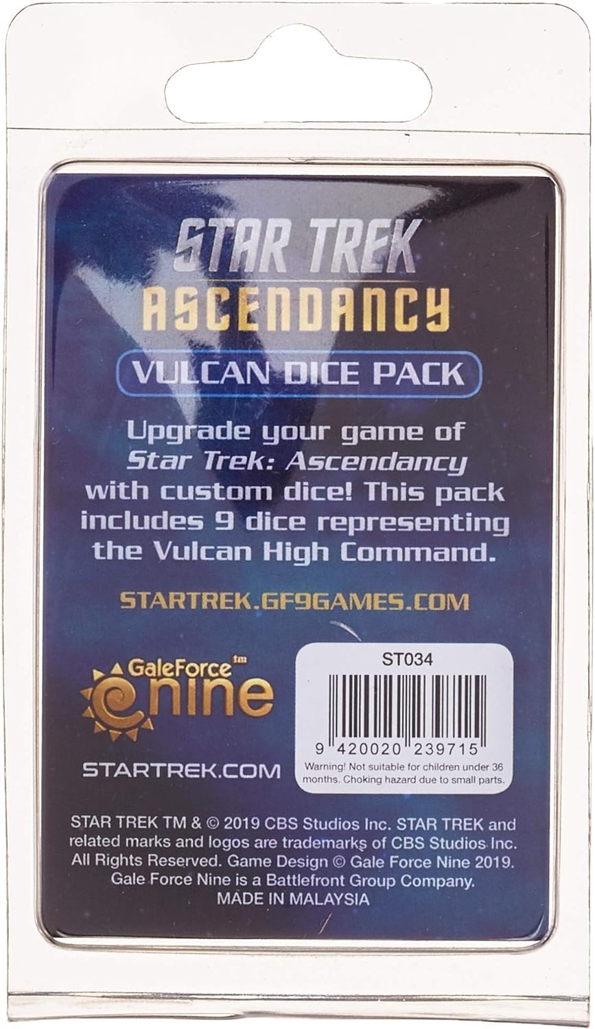 Star Trek Ascendancy Vulcan Dice Set (9-Piece) - Official Gale Force Nine Expansion for Board Game - Perfect for Strategy & Sci-Fi Gaming Nights