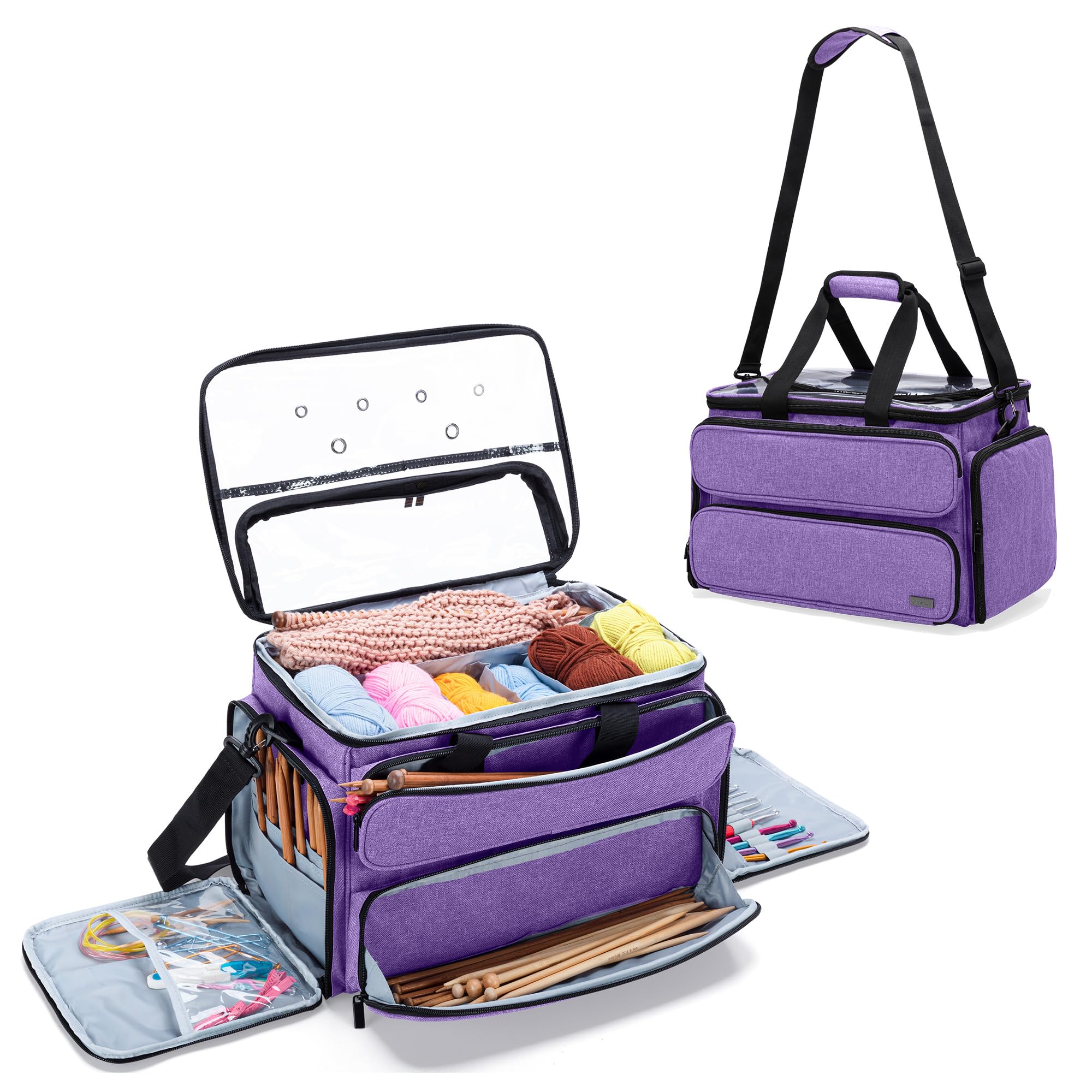 Yarwo Knitting Bag - Large Yarn Storage Organizer Tote for Knitting Needles (Up to 14