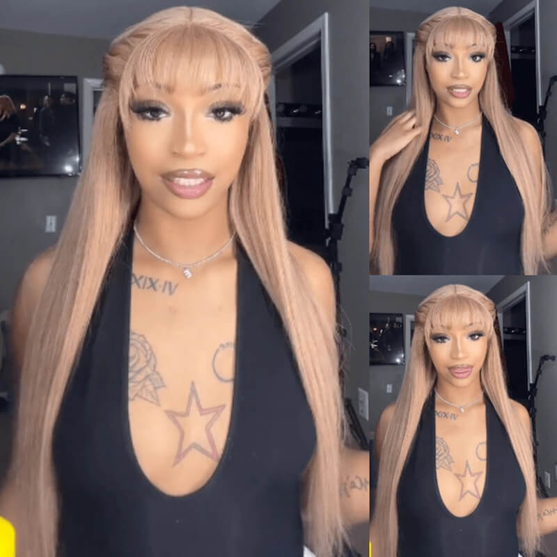 Eullair Rose Milk Tea Colored Body Wave Lace Frontal Wig - Light Flaxen Brown Straight Human Hair Wigs for Black Women | TikTok Hair Inspiration, Perfect for Cosplay, Daily Wear & Special Occasions