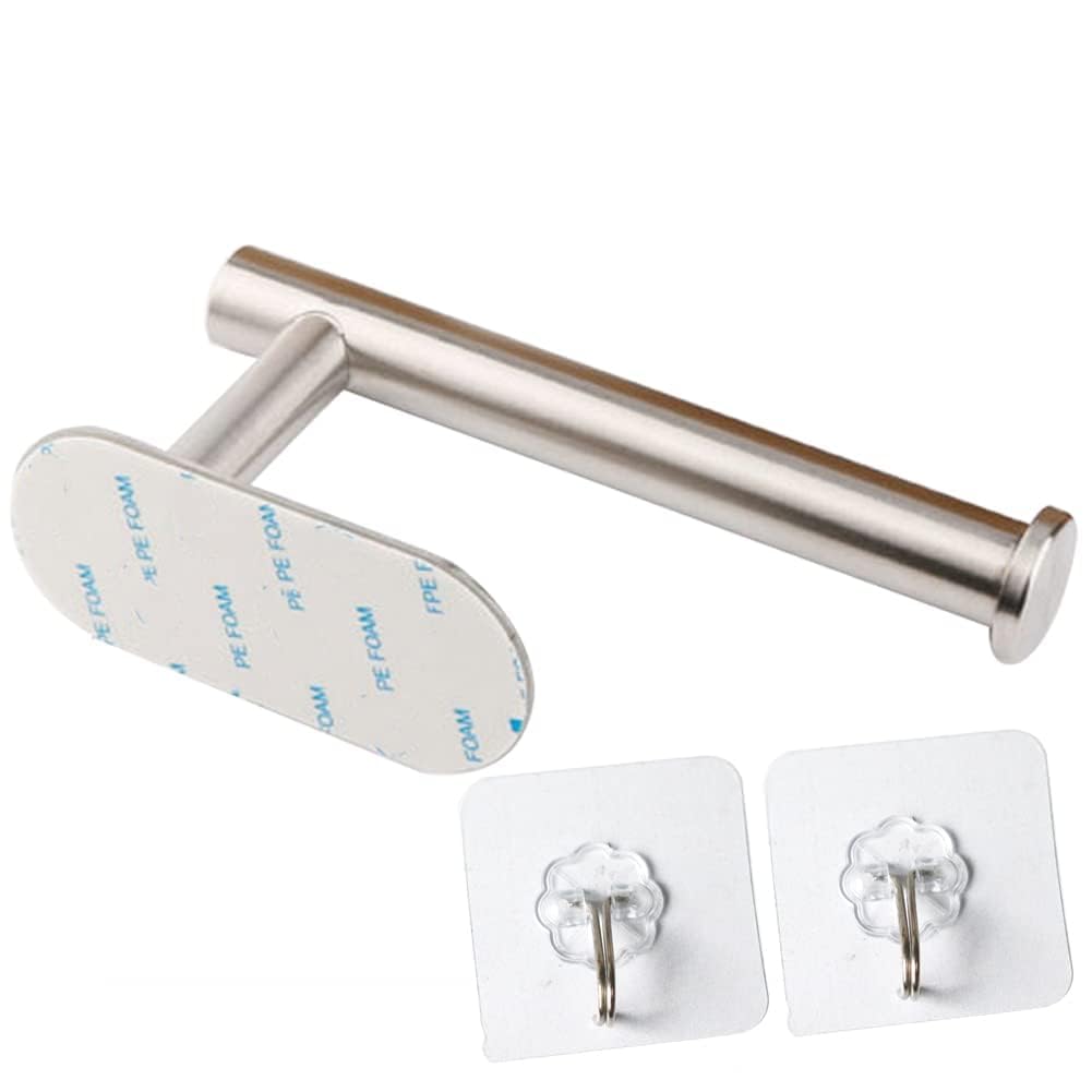 Stick-On Toilet Paper Holder - No Drill Bathroom & RV Paper Roll Holder - SUS304 Stainless Steel - Self Adhesive Mount - Silver Finish - Perfect for Small Spaces, Apartments, Campers & RVs