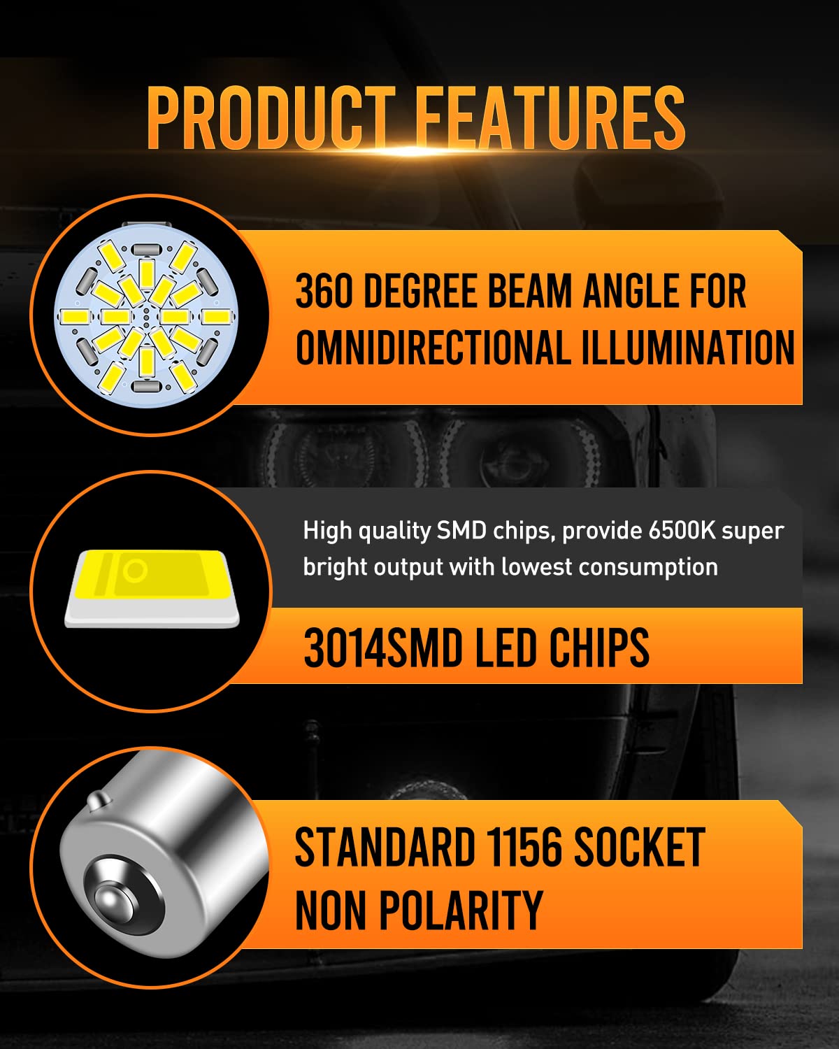 LUYED 1156 LED Bulb - 12V Super Bright 650 Lumens Low Power LED Light Bulb (Pack of 5) - Compatible with 1156 1141 1003 for Backup/Reverse Lights, Brake Lights, Tail Lights & RV Lights - Perfect for Automotive, Marine & Home Lighting Applications