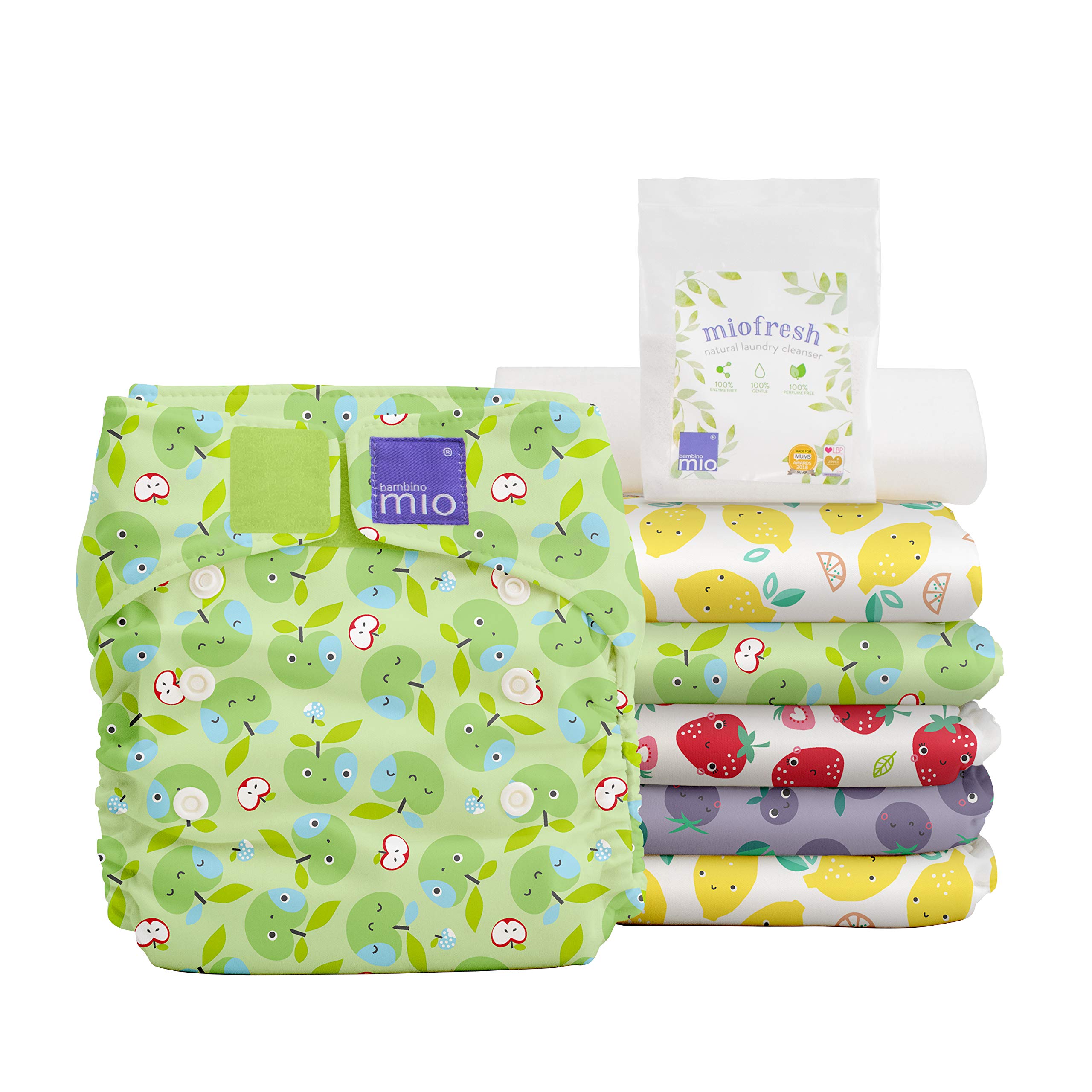 Bambino Mio Miosolo Classic Reusable Cloth Diaper Set - Cute Fruit Print - Eco-Friendly Baby Diapers for Newborns & Toddlers - Perfect for Daycare, Travel & Home Use