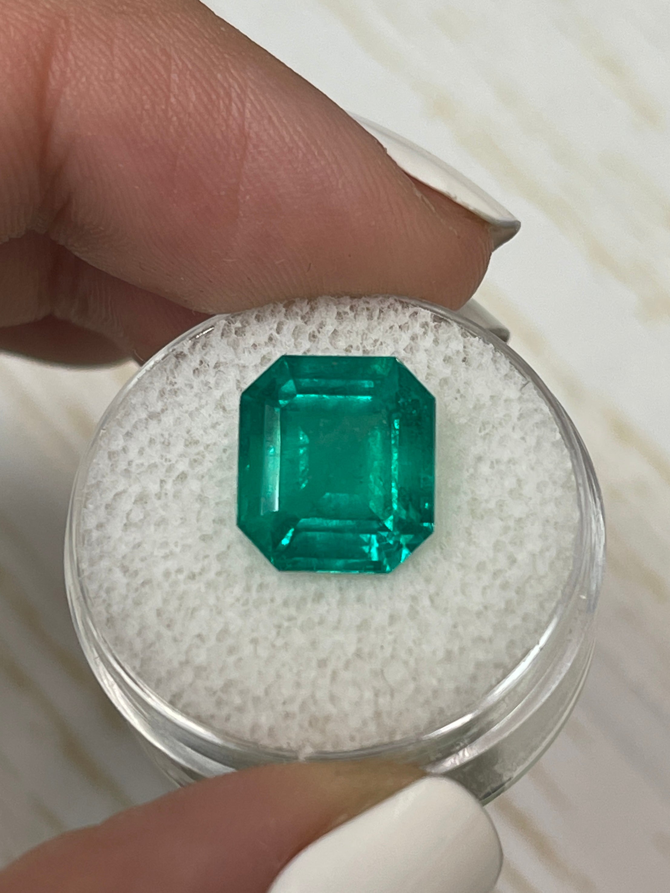 5.84 Carat GIA Certified Intense Bluish Green Natural Colombian Loose Emerald - Asscher Cut Gemstone for Jewelry Making & Engagement Rings