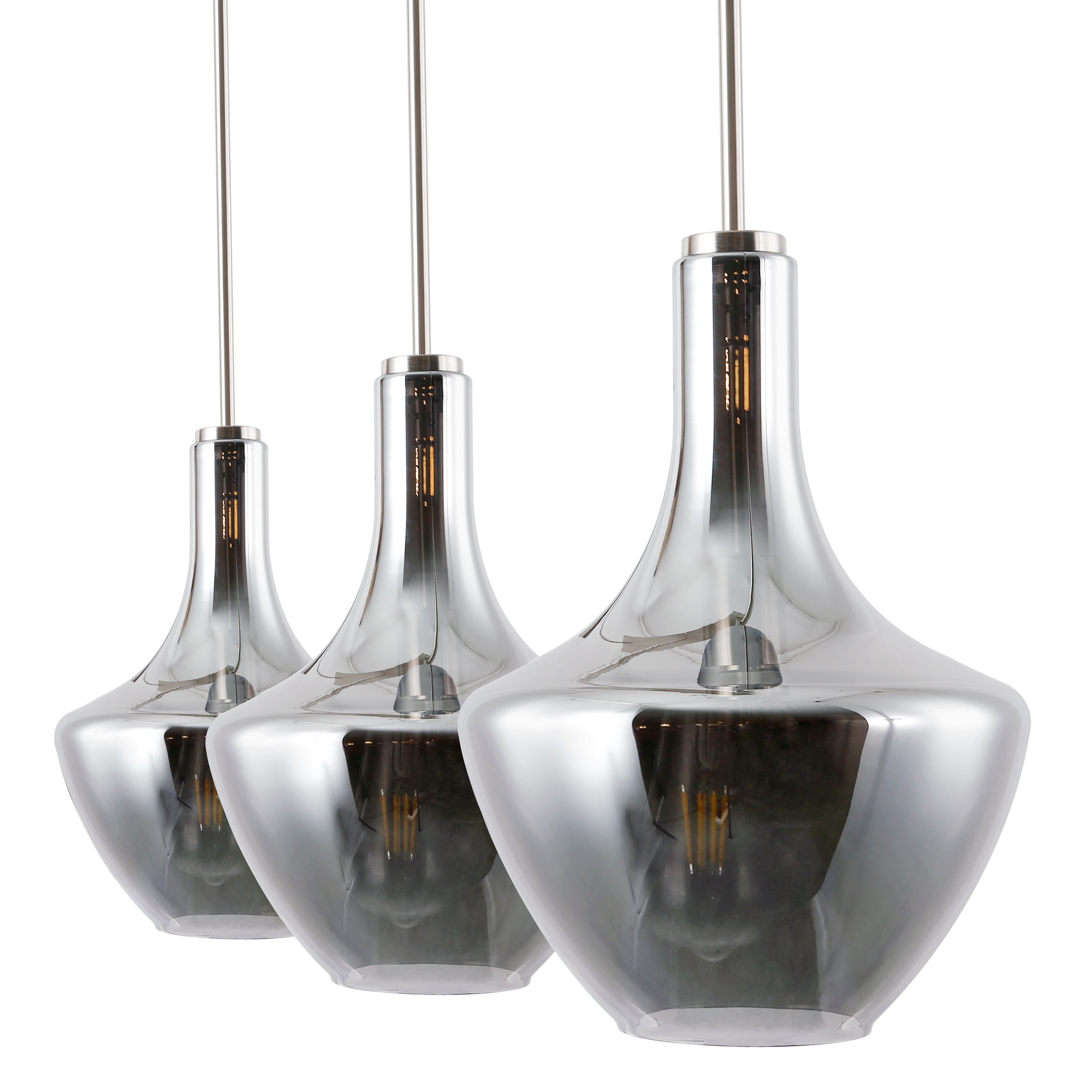 Modern 3-Light Pendant Island Lighting Fixture for Kitchen Dining Room - Brushed Nickel Finish, Adjustable Height, Dimmable LED Bulbs Included - Perfect for Home, Restaurant, and Cafe Decor