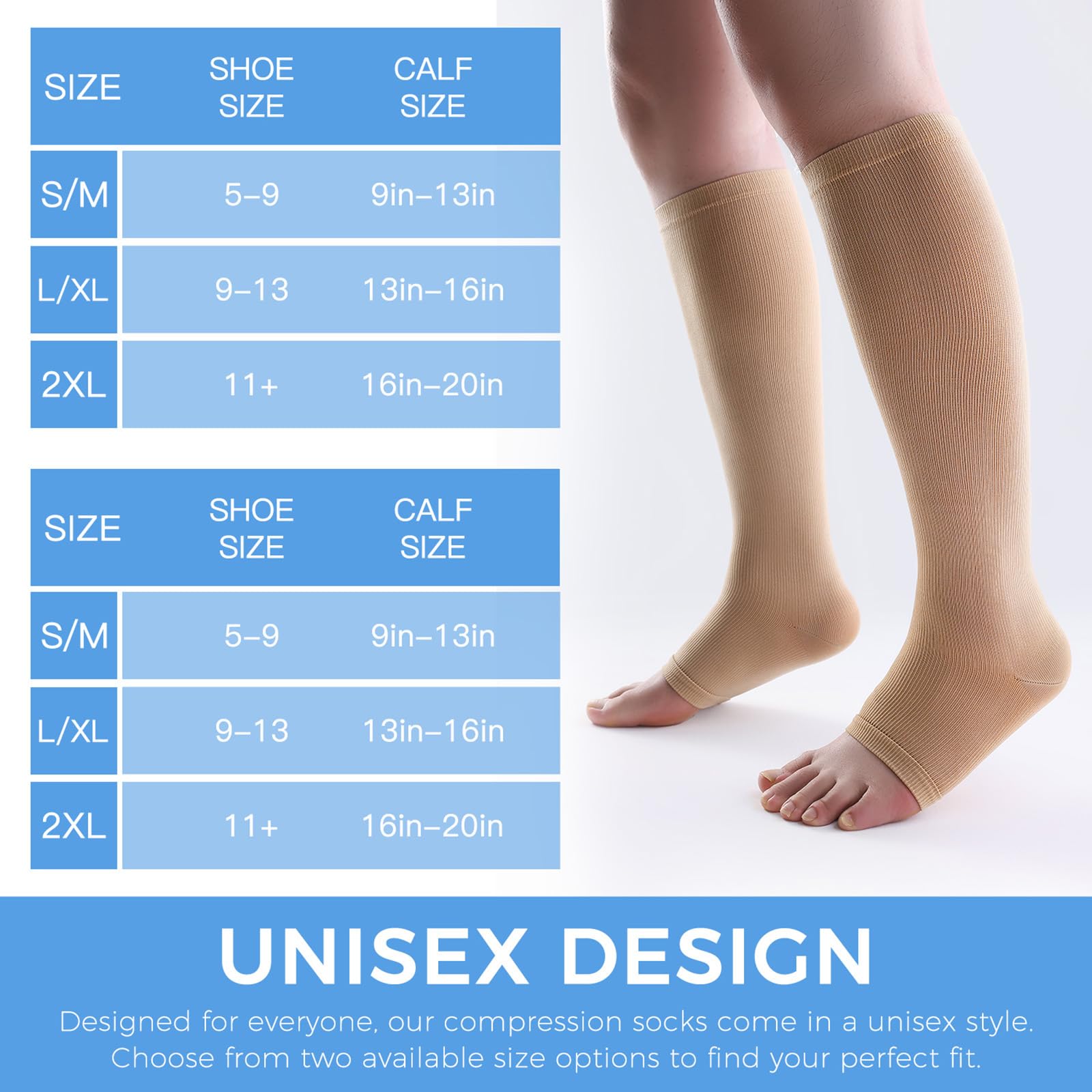 3 Pack Open Toe Compression Socks for Men & Women - 15-20 mmHg Knee High Stockings for Circulation Support, Varicose Veins & Swelling Relief - Ideal for Running, Travel & Nurses