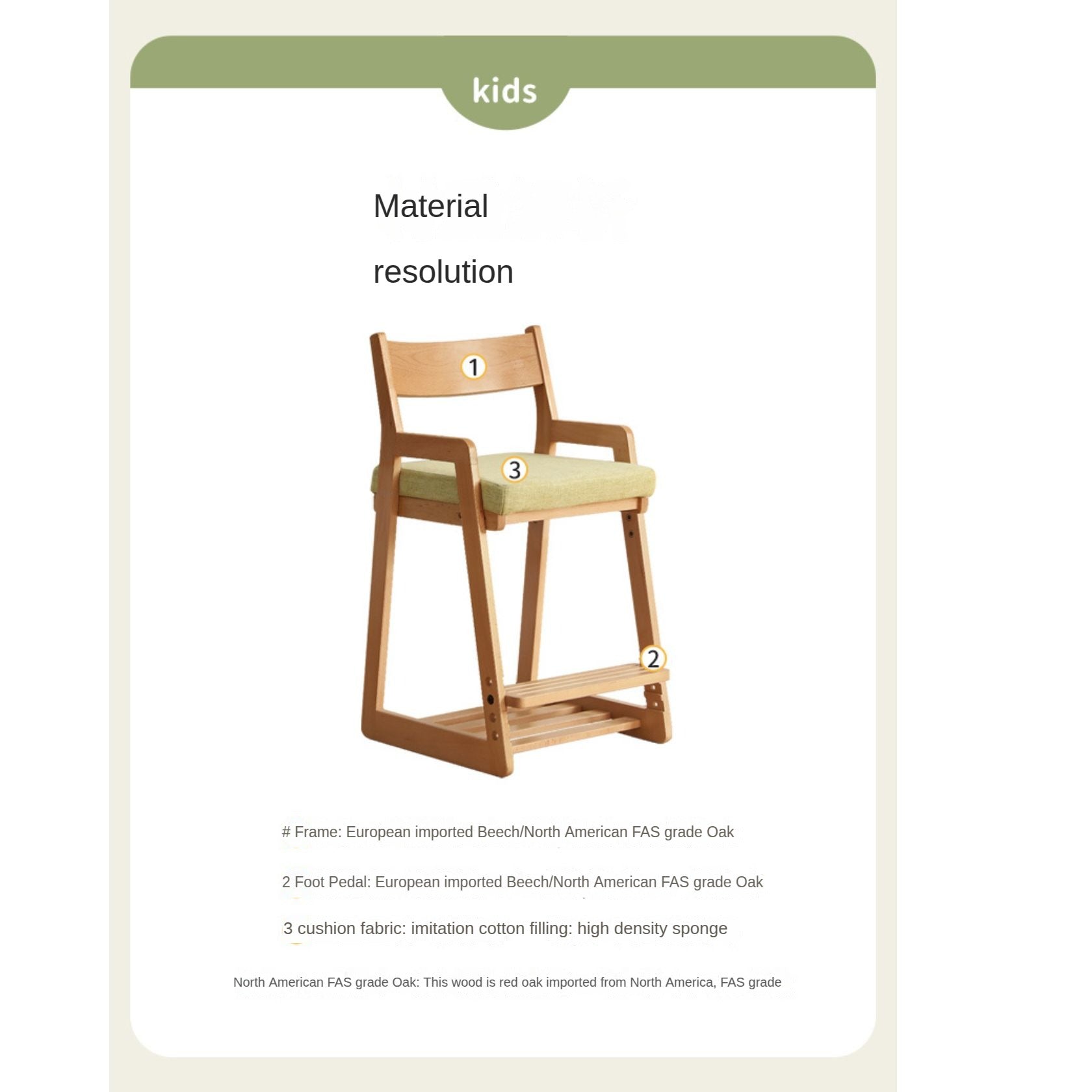 Solid Wood Lift Children's Chair - Beech & Oak Wooden High Chair for Kids - Perfect for Dining, Learning & Playtime at Home
