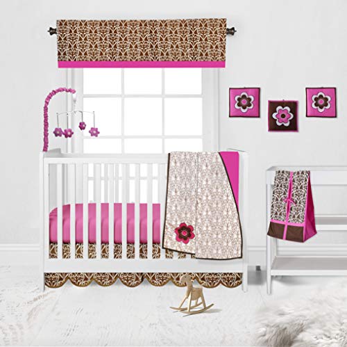 Bacati 10-Piece Damask Pink and Chocolate Girls Crib Bedding Set - Includes 2 Crib Sheets (Bumper Pad Not Included) - Perfect for Nursery Decor & Baby Shower Gifts