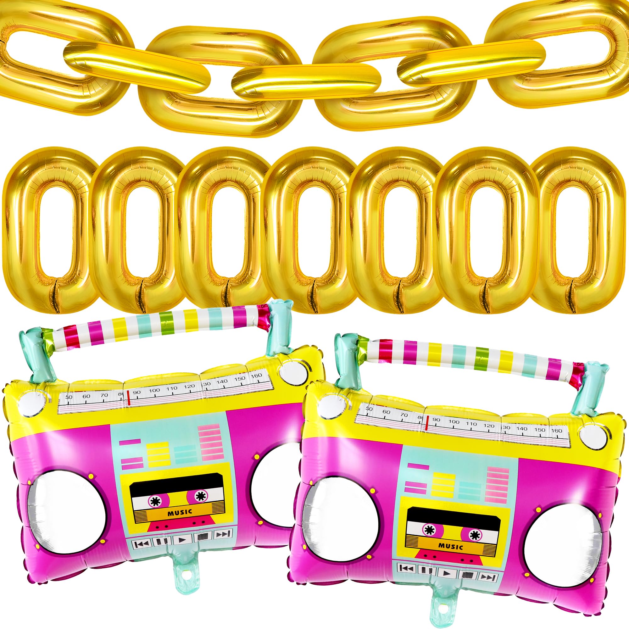 **KatchOn 22 Inch Gold Chain & Boombox Balloons - Pack of 32 | 90s Party Decorations for Hip Hop, Roller Skate & Retro Themed Events | Perfect for Birthday, Graduation & Anniversary Celebrations**