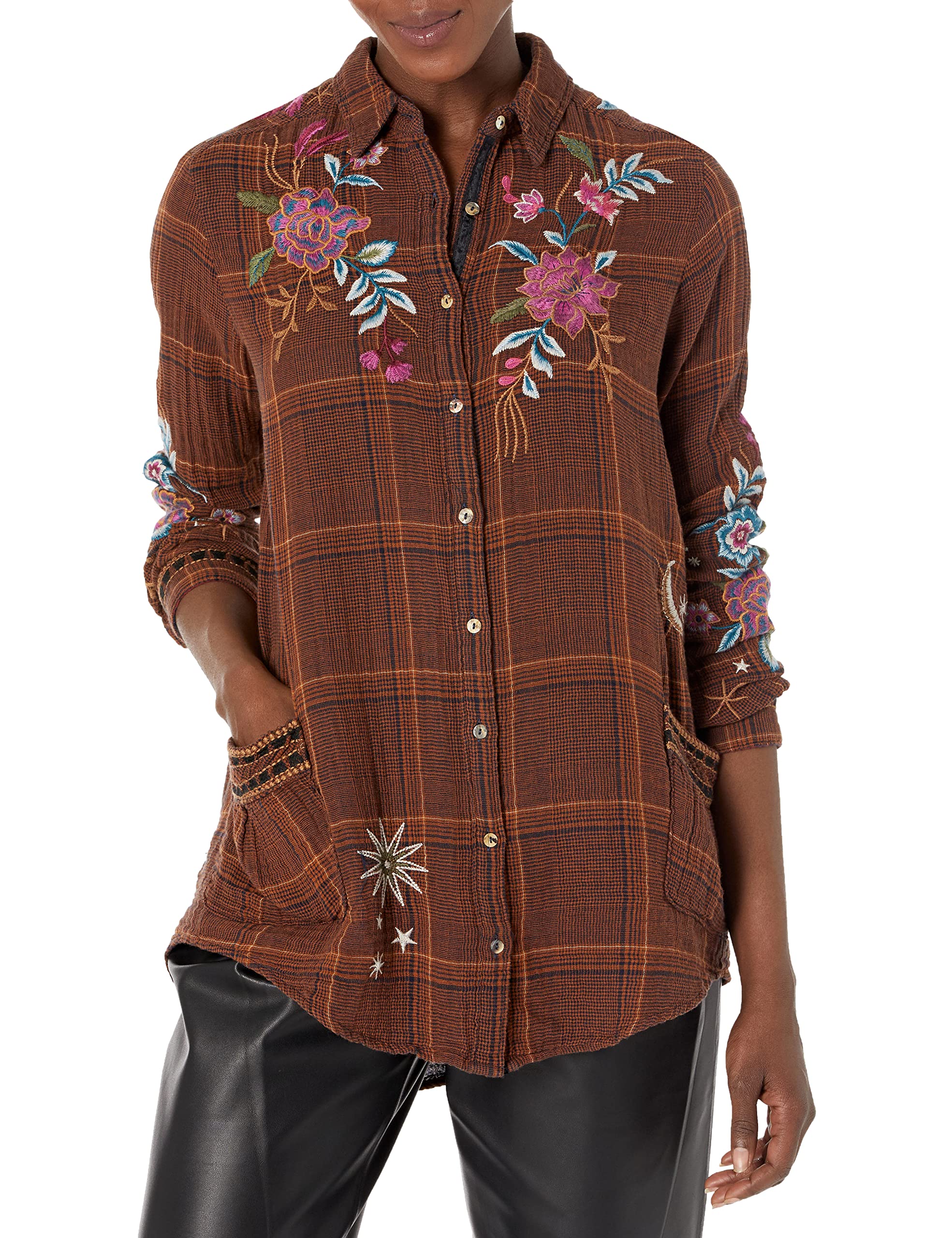 Johnny Was Women's Bohemian Floral Print Long Sleeve Tunic Top - Elegant Loose Fit Blouse for Casual Wear, Layering & Special Occasions