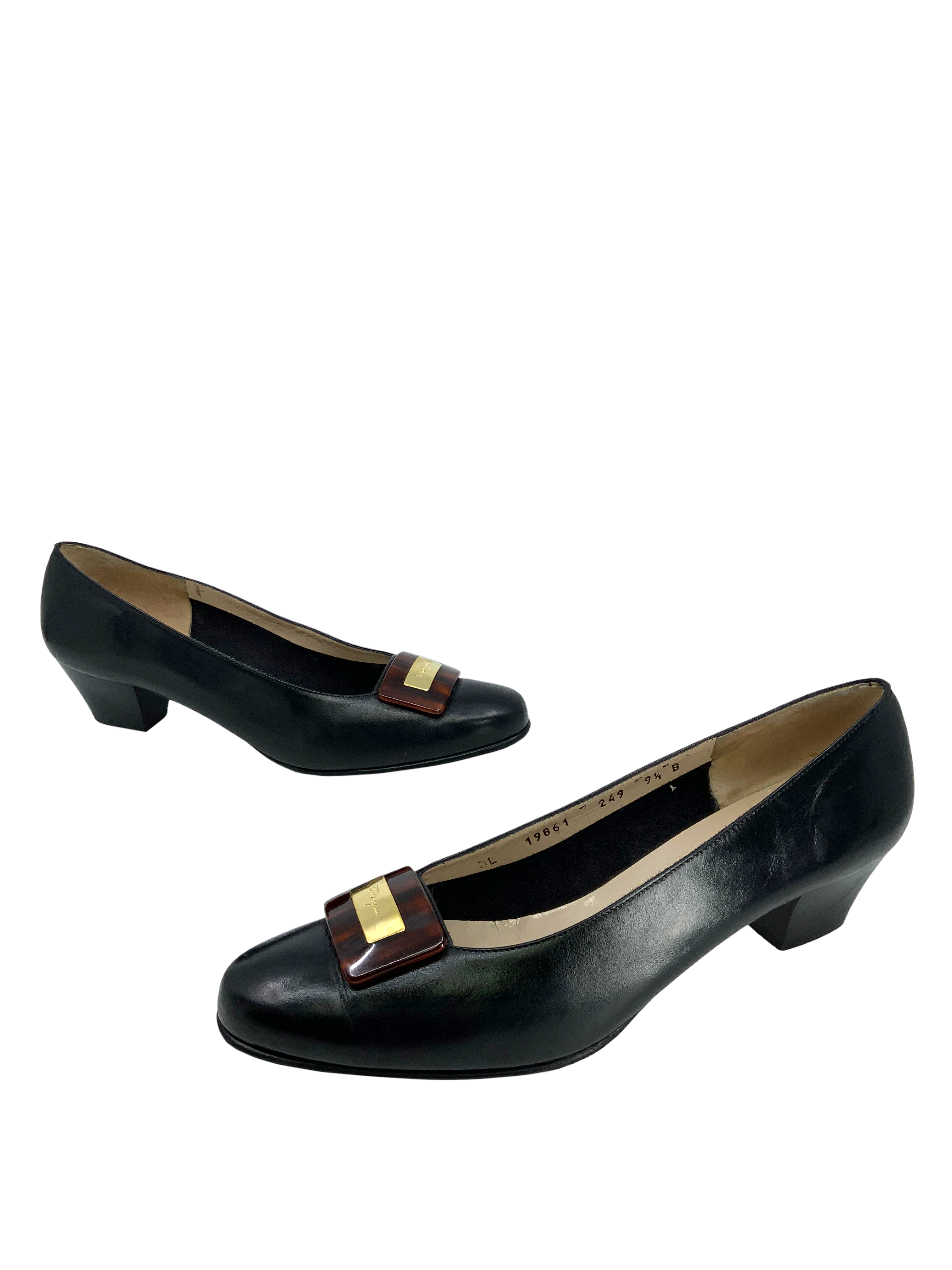 Salvatore Ferragamo Women's Leather Logo Pumps - Size 9.5 US | Luxury Designer Heels for Work, Party & Special Occasions