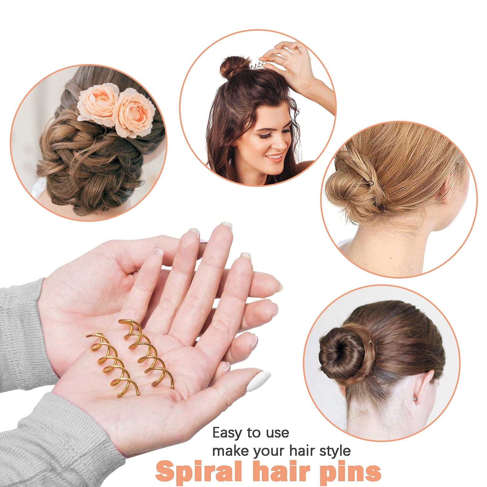 12 Pack Spiral Hair Pins for Buns - Twist Hair Grips with Round Tips for Women & Girls (Black, Gold, Rose Gold) | DIY Hair Styling, Updos & Ponytail Holders