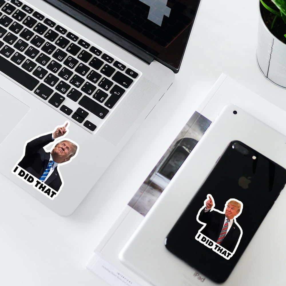 100 Pcs Funny Trump 'I Did That' Stickers - 3 Inch Large Size, 5 Mixed Patterns - Perfect for Bumpers, Laptops & Water Bottles