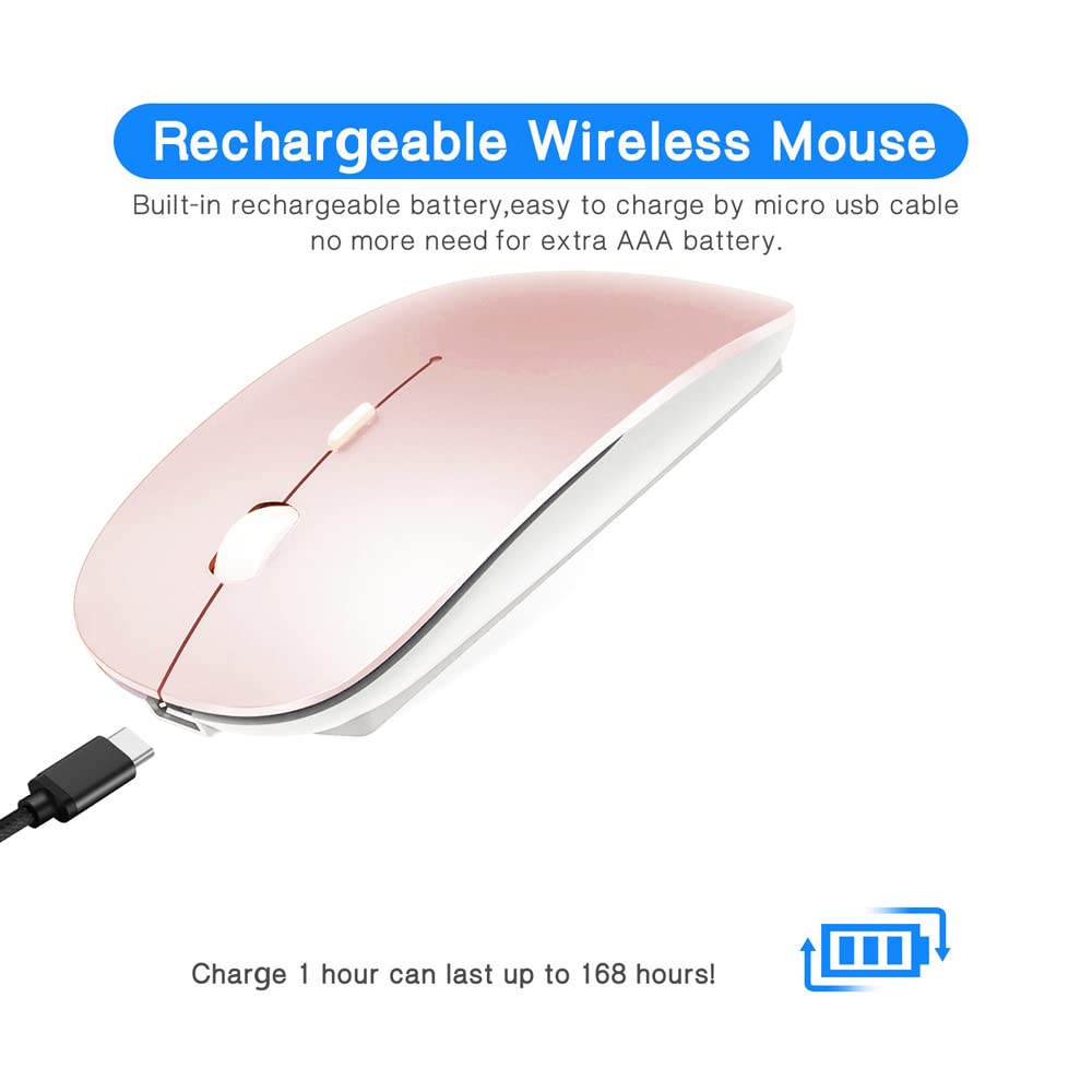 Rechargeable Bluetooth Mouse for MacBook, MacBook Air, MacBook Pro, iPad, Laptop, Notebook, PC, Chromebook - Wireless Pink Mouse for Work, Travel & Home Office Use