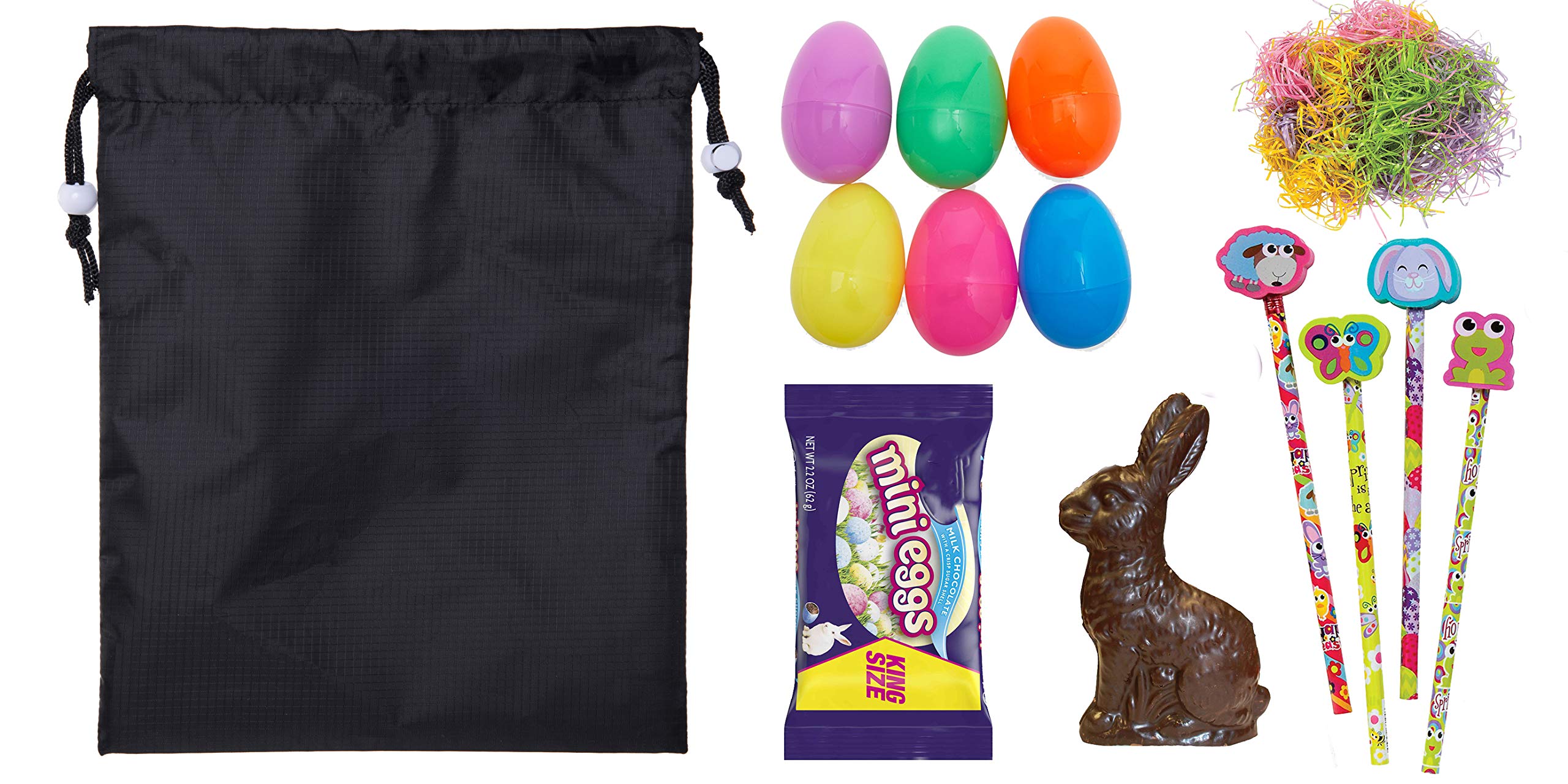 Mini Easter Basket Bags Bulk - Small Drawstring Cinch Sacks for Easter Treats - Cute Peaking Bunny Design - Perfect for Easter Egg Hunts, Party Favors & Classroom Gifts