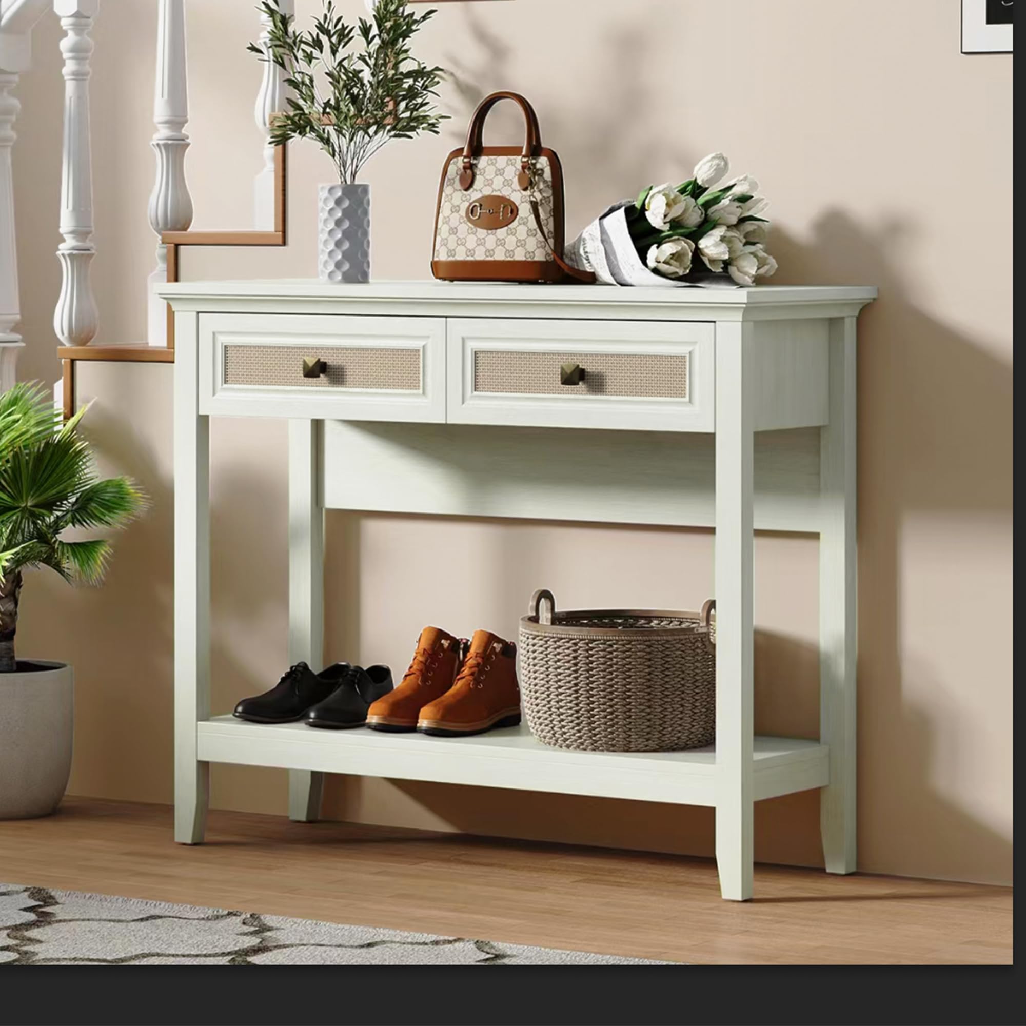 RoyalCraft Rattan Console Table with Storage Drawers - 40