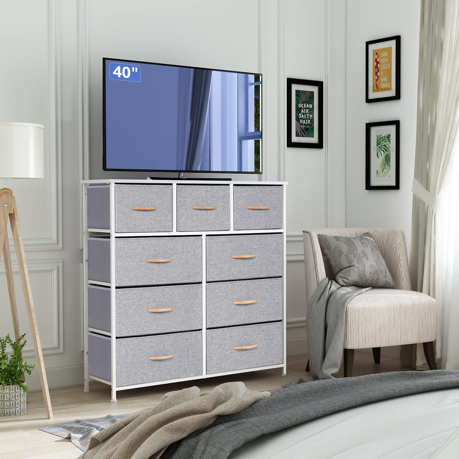 LYNCOHOME 9-Drawer Fabric Dresser for Bedroom - Deep Large Storage Drawers, Easy Assembly, Sturdy Chest of Drawers for Kids Room, Living Room, Closet Organization | Perfect for Bedroom Storage, Nursery Organization & Closet Space Saving