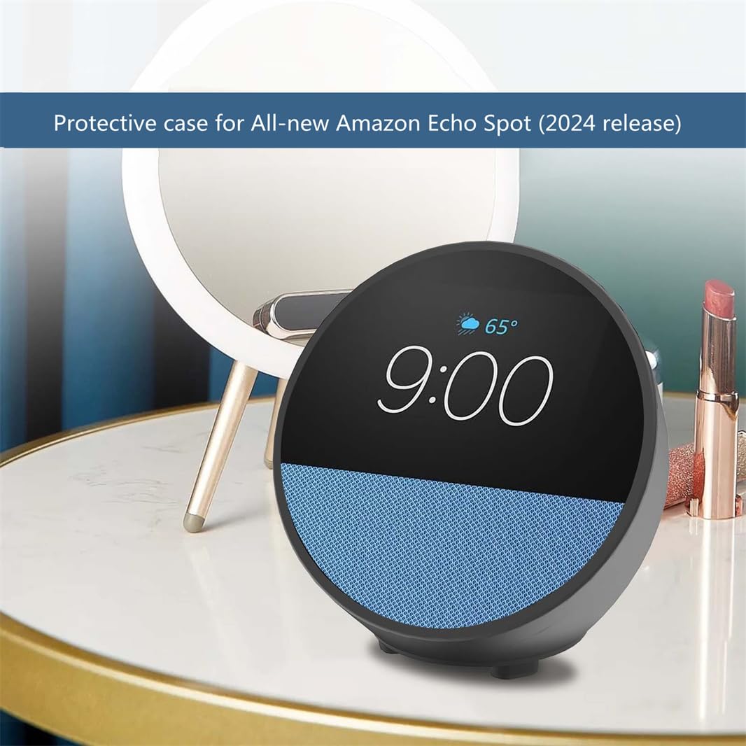 Premium Silicone Protective Case for Amazon Echo Spot 2024 - Shockproof, Dustproof Travel Cover for Smart Speaker - Perfect for Home, Office & Travel Accessories (Black)