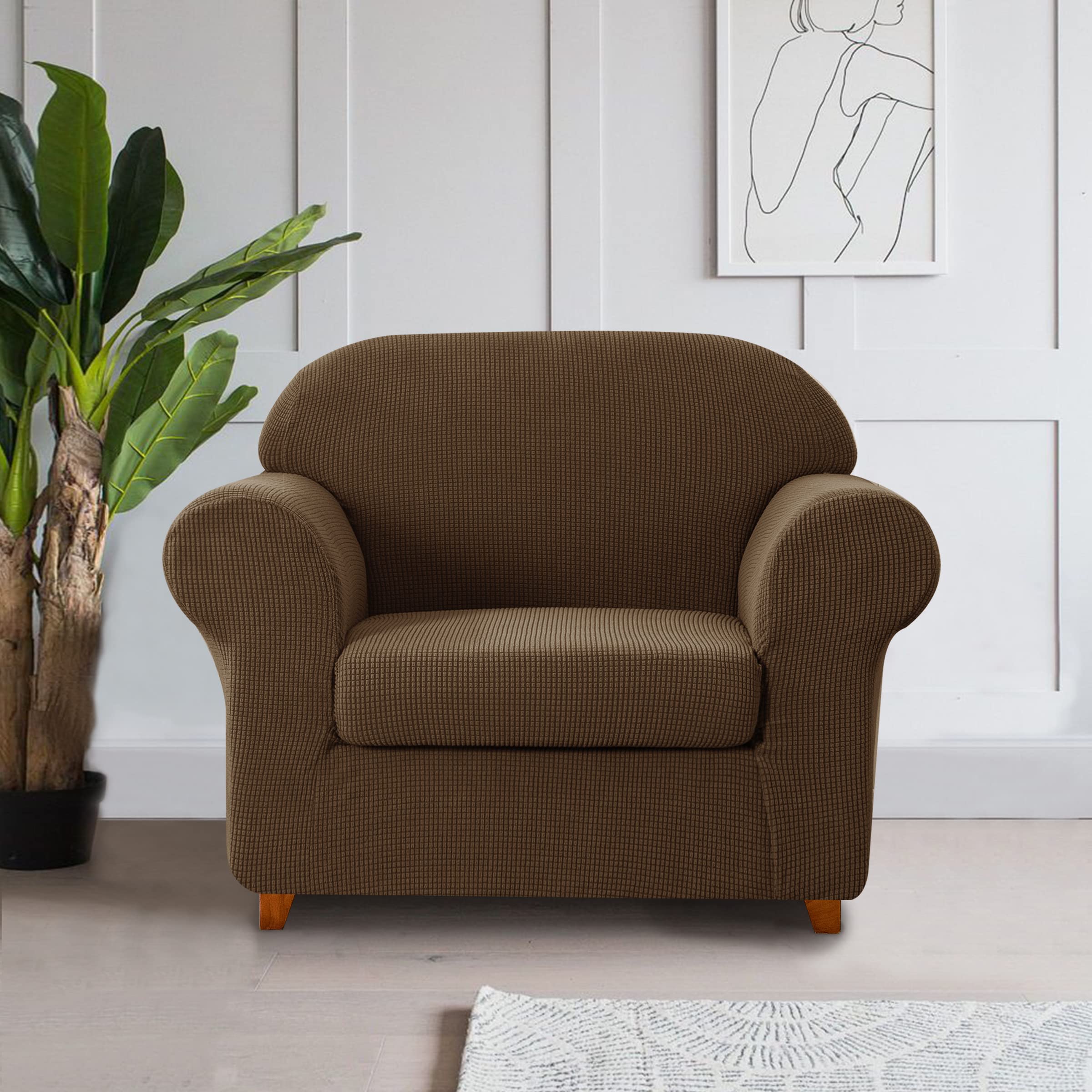 SUBRTEX Sofa Slipcover with Removable Cushion Covers - Stretchable 1-Seater & 3-Seater Couch Protector for Pets & Kids (Small/Large, Coffee Brown) - Perfect for Living Room Furniture Protection & Home Decor