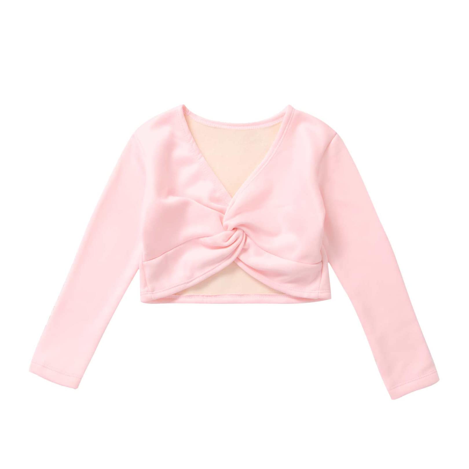 EasyForever Girls' Thick Knotted Ruched Dance Crop Top - Ballet Wrap Shrug Sweater with Long Sleeves - Perfect for Dance Classes, Ballet Performances & Casual Wear