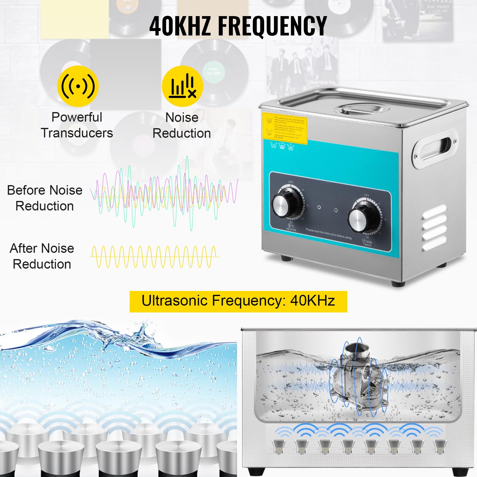VEVOR 3L Ultrasonic Cleaner with Heater & Timer, 40kHz Stainless Steel Jewelry Cleaner for Eyeglasses, Watches, Rings - Perfect for Home, Jewelry Stores, and Dental Labs