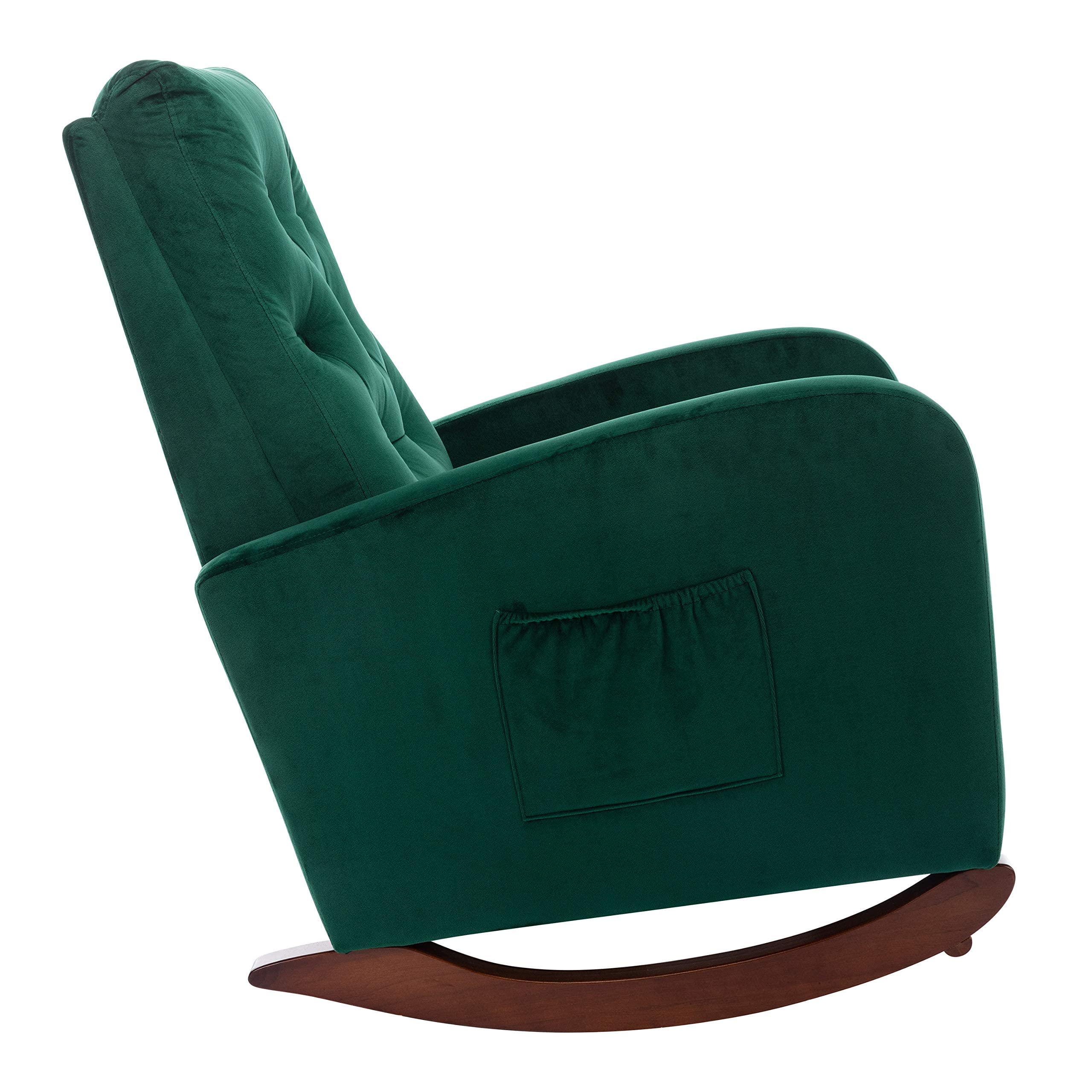 HomVent Baby Nursery Rocking Chair - High Back Comfortable Rocker with Fabric Padded Seat, Modern Armchair for Nursing & Feeding - Green (Perfect for Bedrooms, Nurseries & Breastfeeding Rooms)