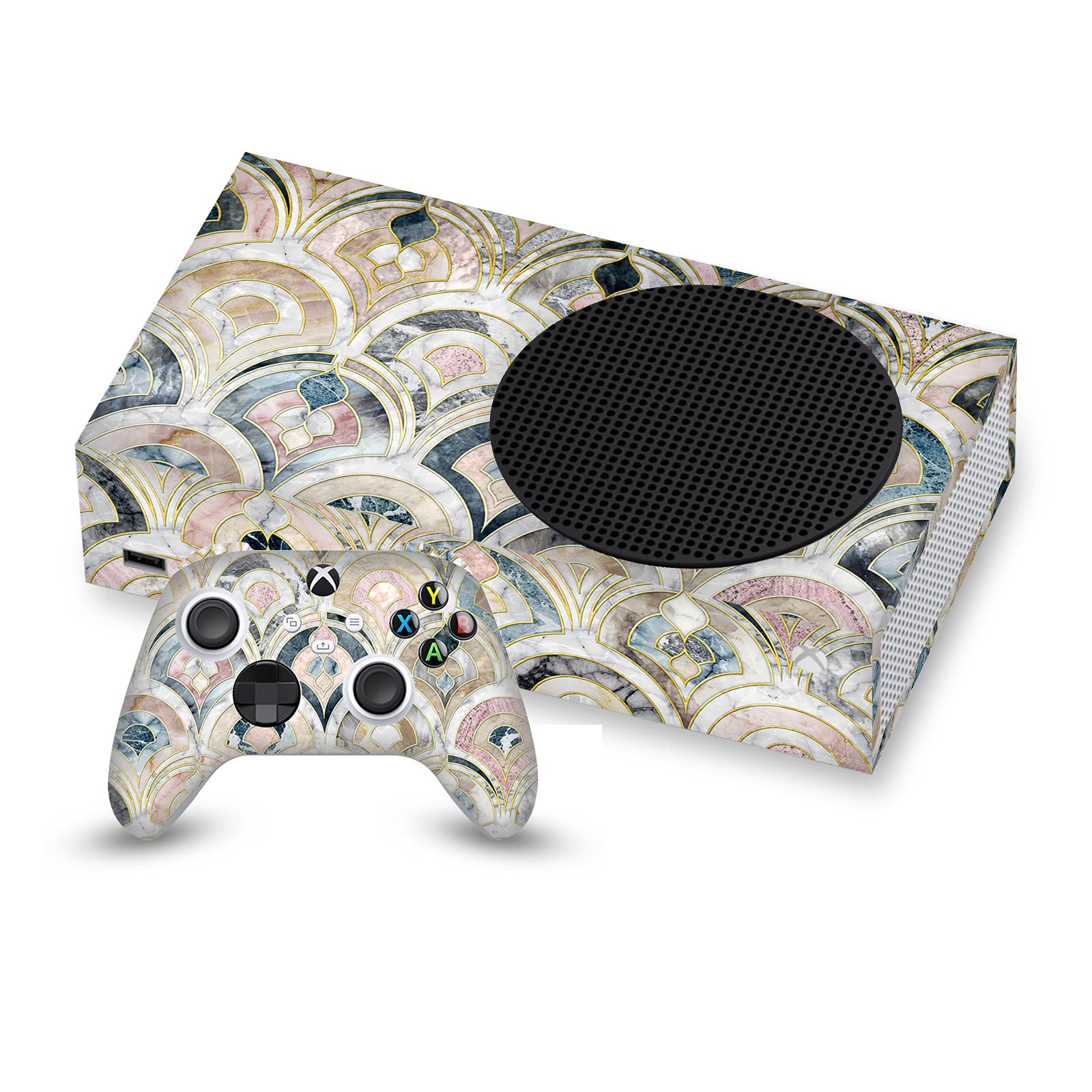 Head Case Designs Official Micklyn Le Feuvre Art Deco Tile Soft Pastel Vinyl Skin Sticker for Xbox Series S Console & Controller Bundle - Perfect for Gaming, Customization & Protection