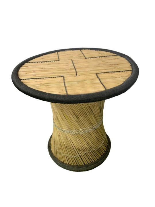 Handmade Bamboo Round Top Table - Natural & Multi-Color Wooden Coffee Table for Living Room, Bedroom, Patio - Eco-Friendly Home Decor Furniture for Small Spaces & Modern Interiors