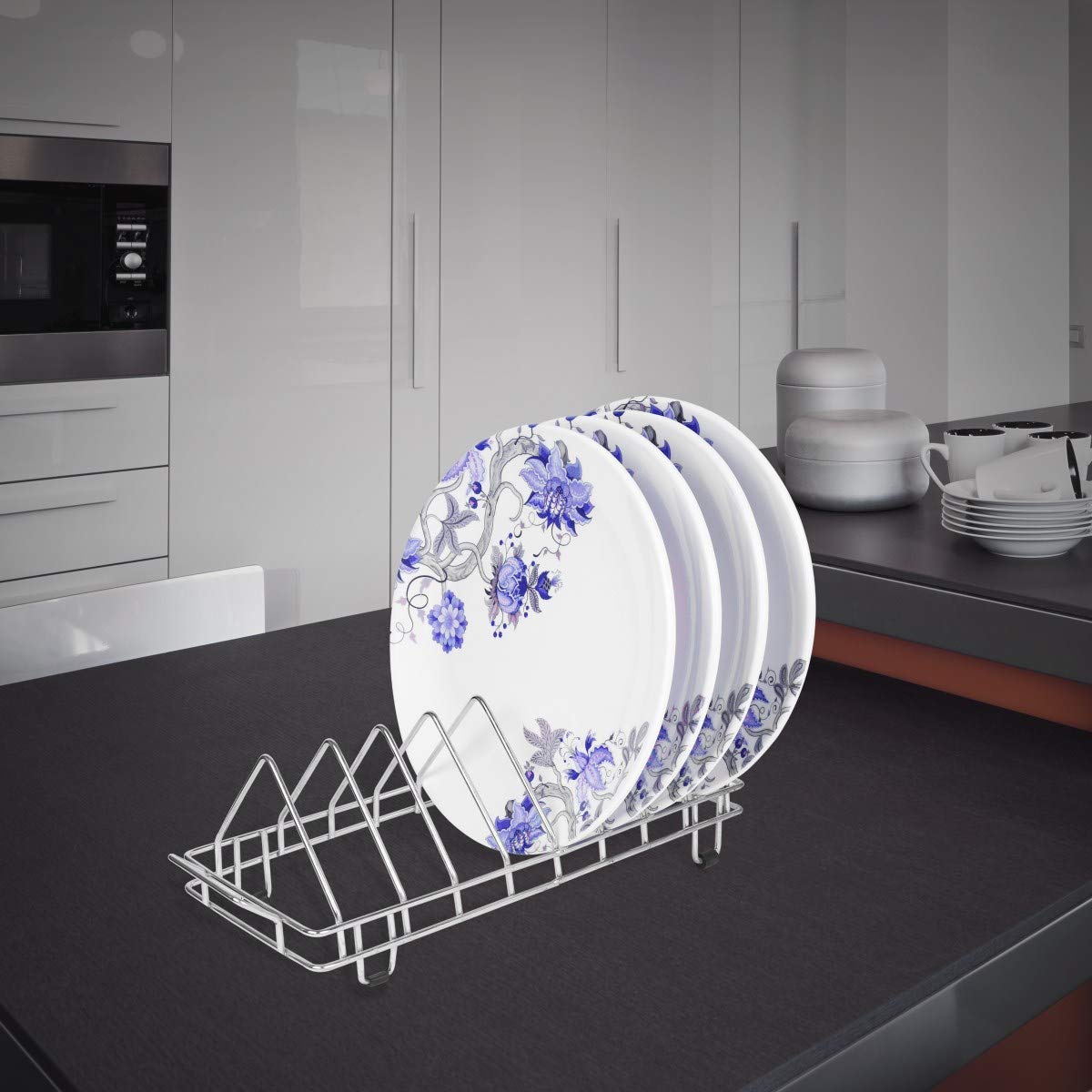 Premium Stainless Steel Dish Rack & Plate Holder - 10 Plate Capacity - Kitchen Organizer for Plates, Lids & Utensils - Durable Space-Saving Storage for Countertop or Cabinet - Ideal for Home, Restaurant & Commercial Kitchens