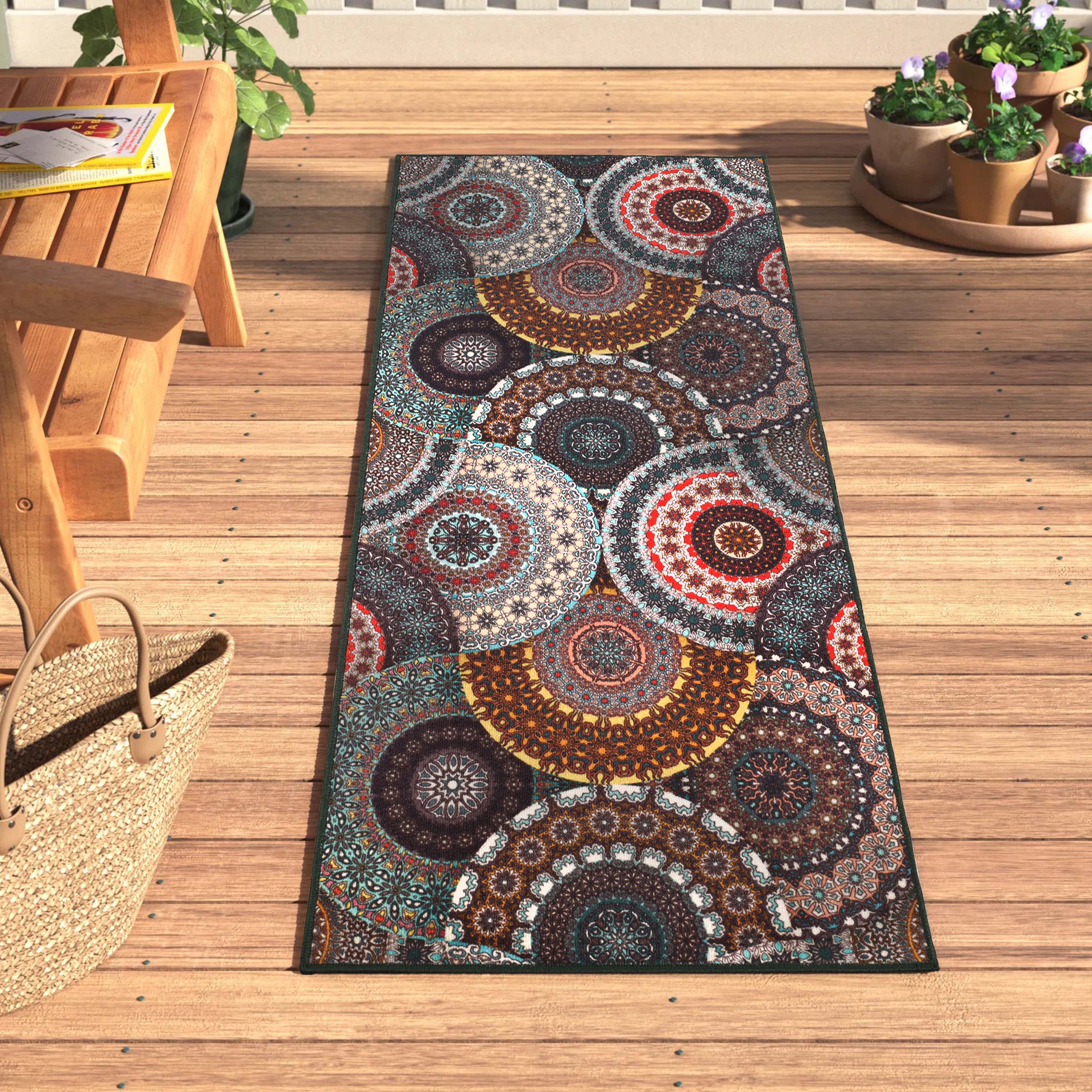 Evaline Bohemian Medallion Non-Slip Indoor/Outdoor Area Rug - Perfect for Living Room, Bedroom, Patio & Deck Decor