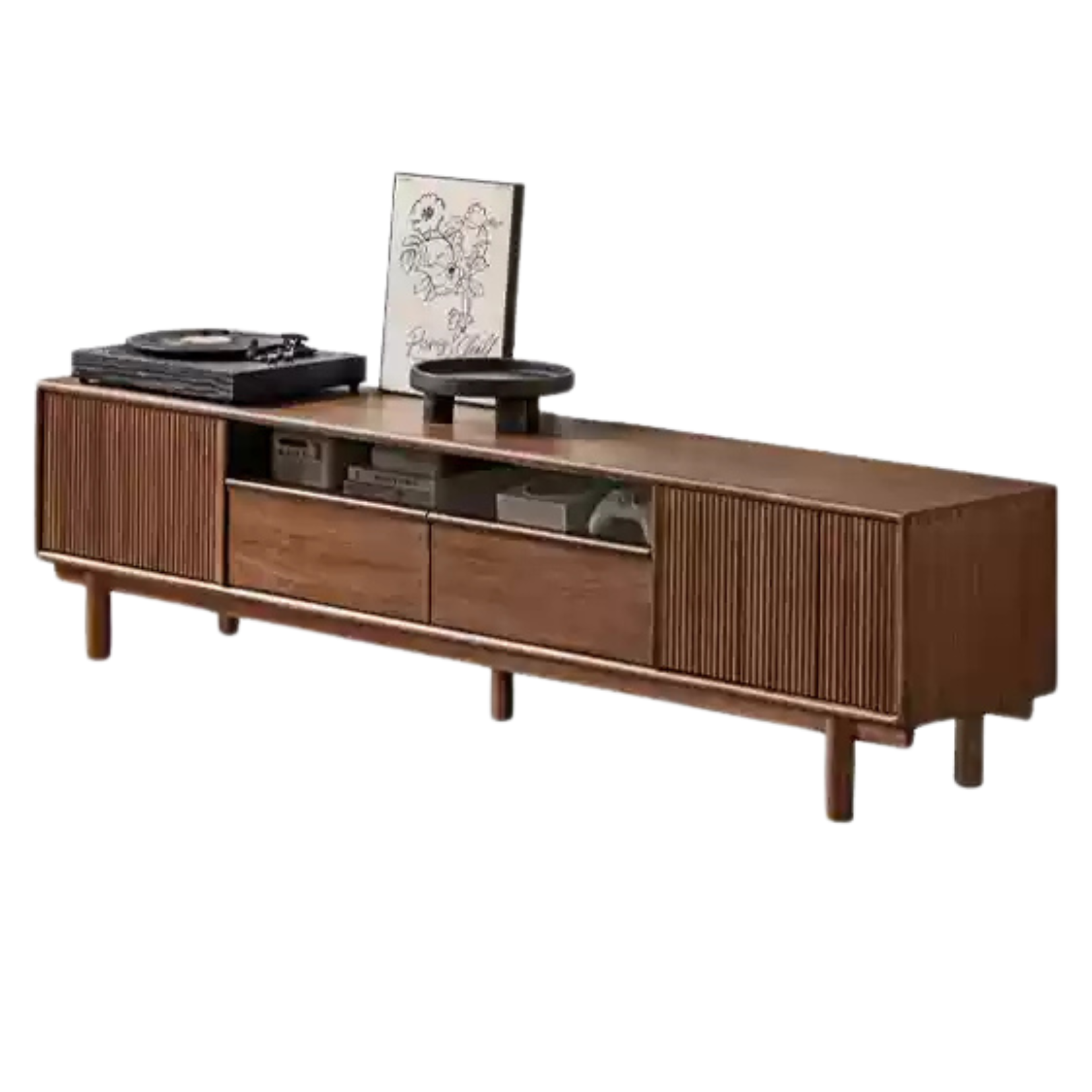Premium Black Walnut & Ash Solid Wood TV Stand - Modern Entertainment Center for Living Room, Bedroom & Home Theater