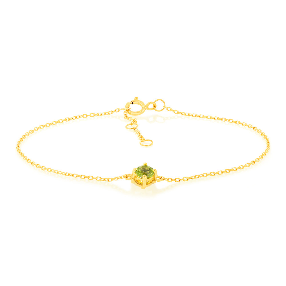 0.30 Carat Peridot Adjustable Bracelet 17cm in 9ct Yellow Gold | Dainty Green Gemstone Jewelry for Women | Perfect for Everyday Wear, Gifts & Special Occasions