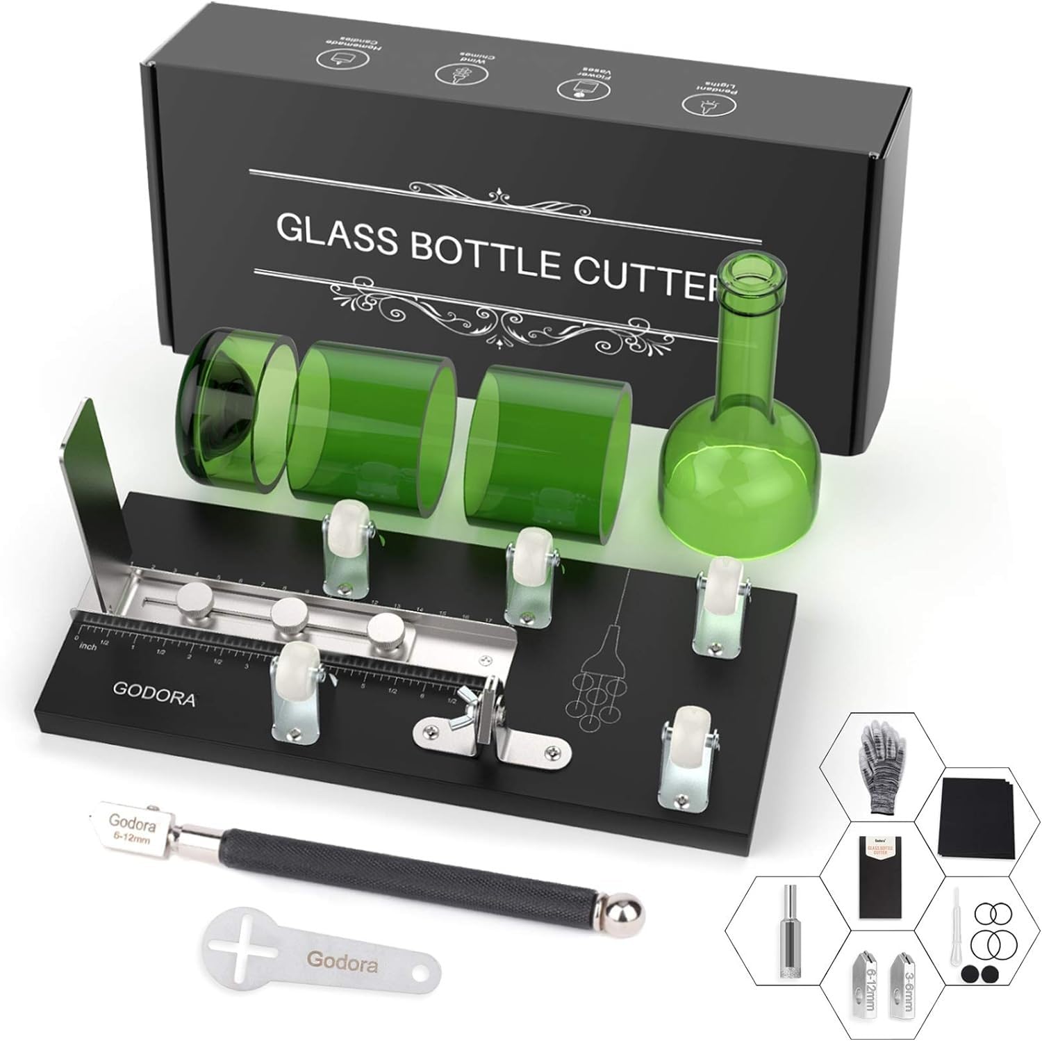 Upgraded Godora Glass Bottle Cutter Kit - DIY Tool for Cutting Wine, Beer, Soda Bottles & Mason Jars | Perfect Score Bottle Cutting Machine for Home Crafts, DIY Projects & Glass Recycling