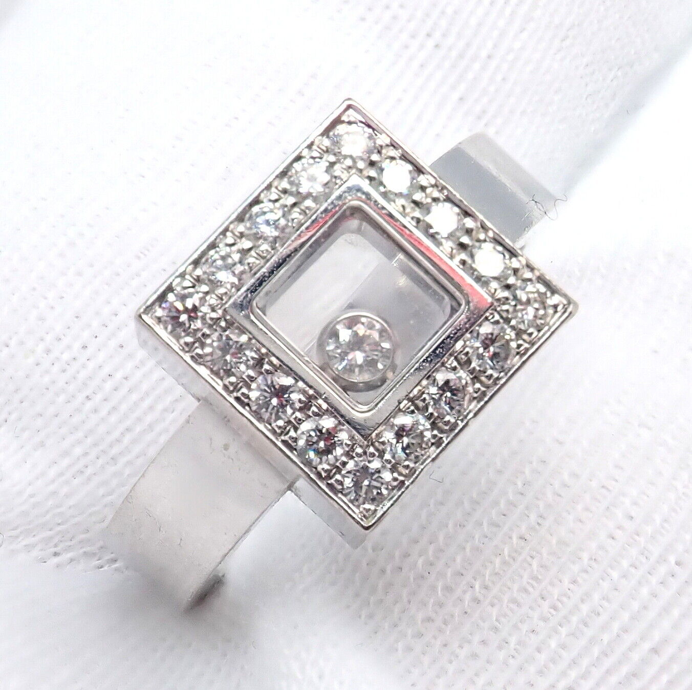 Authentic Chopard 18k White Gold Happy Diamond Ring Size 5.75 - Luxury Jewelry for Weddings, Anniversaries & Special Occasions