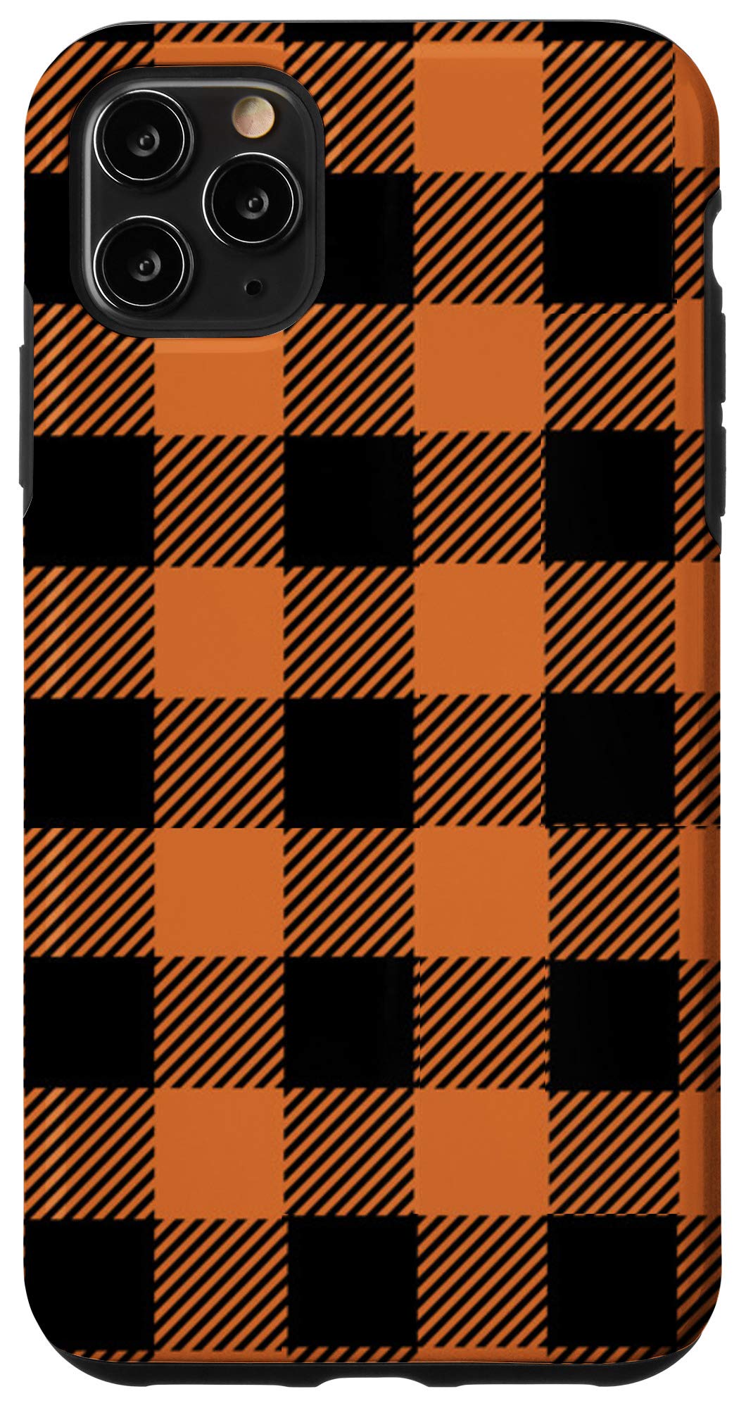 iPhone 11 Pro Max Case - Black & Orange Buffalo Plaid Design | Shockproof Protective Cover for Everyday Use, Travel & Outdoor Activities