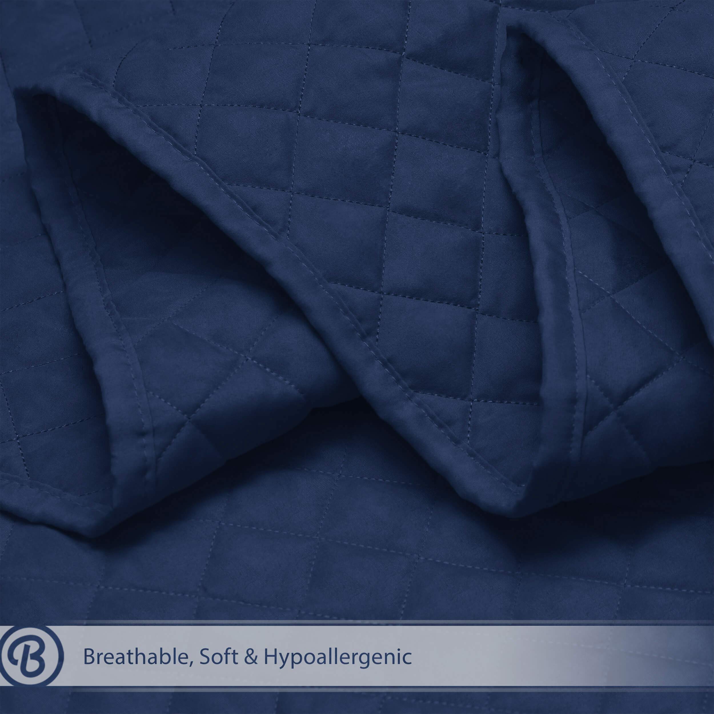 Bare Home Queen Size Coverlet and Microfiber Sheet Set - Diamond Stitched Lightweight Bedspread with Ultra Soft Sheets (Dark Blue Coverlet, Grey Sheets) - Perfect for Guest Rooms, Master Bedrooms, and Cozy Home Decor