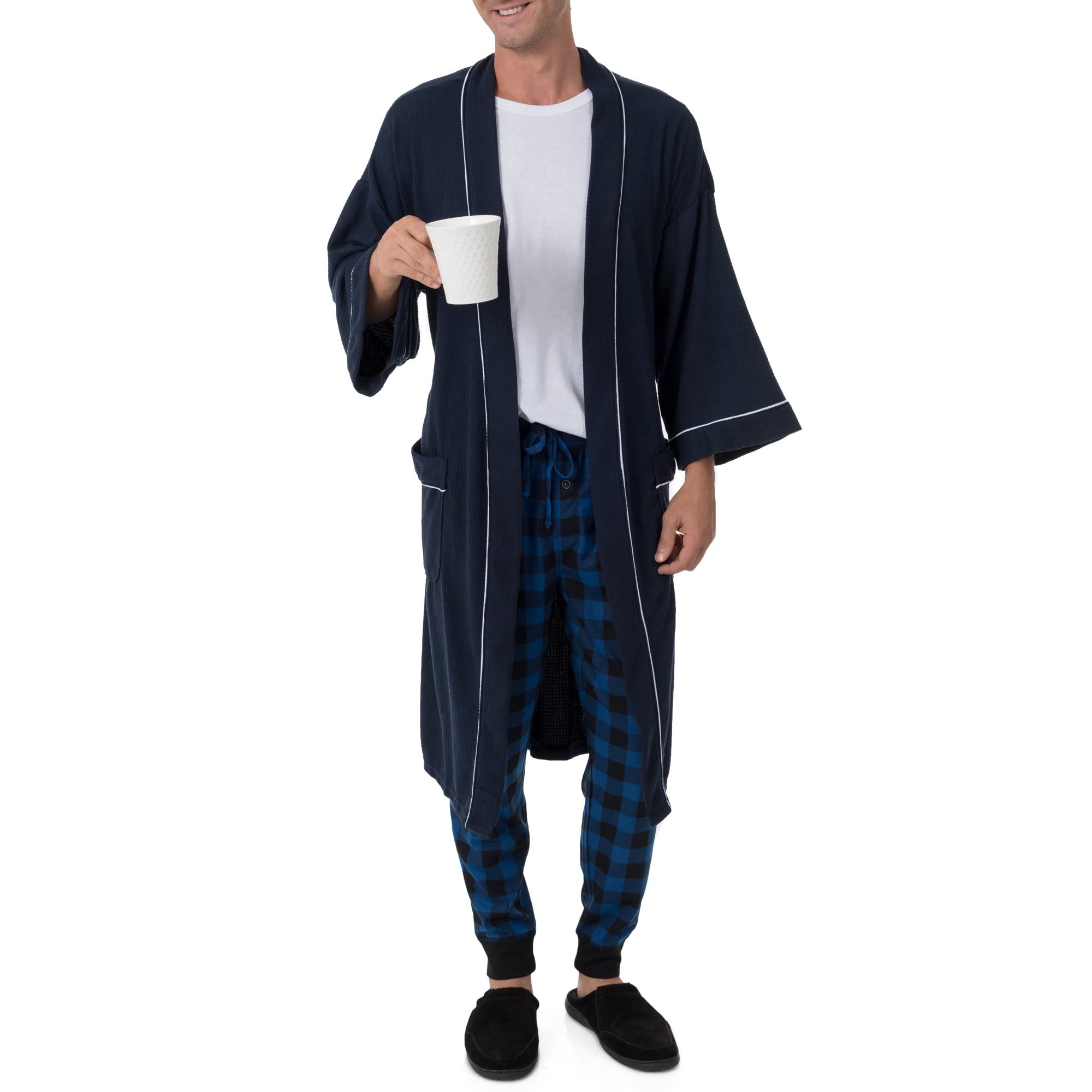 Fruit of the Loom Men's Waffle Knit Robe - Soft Cotton Bathrobe for Men - Perfect for Lounging, Spa & Relaxation at Home