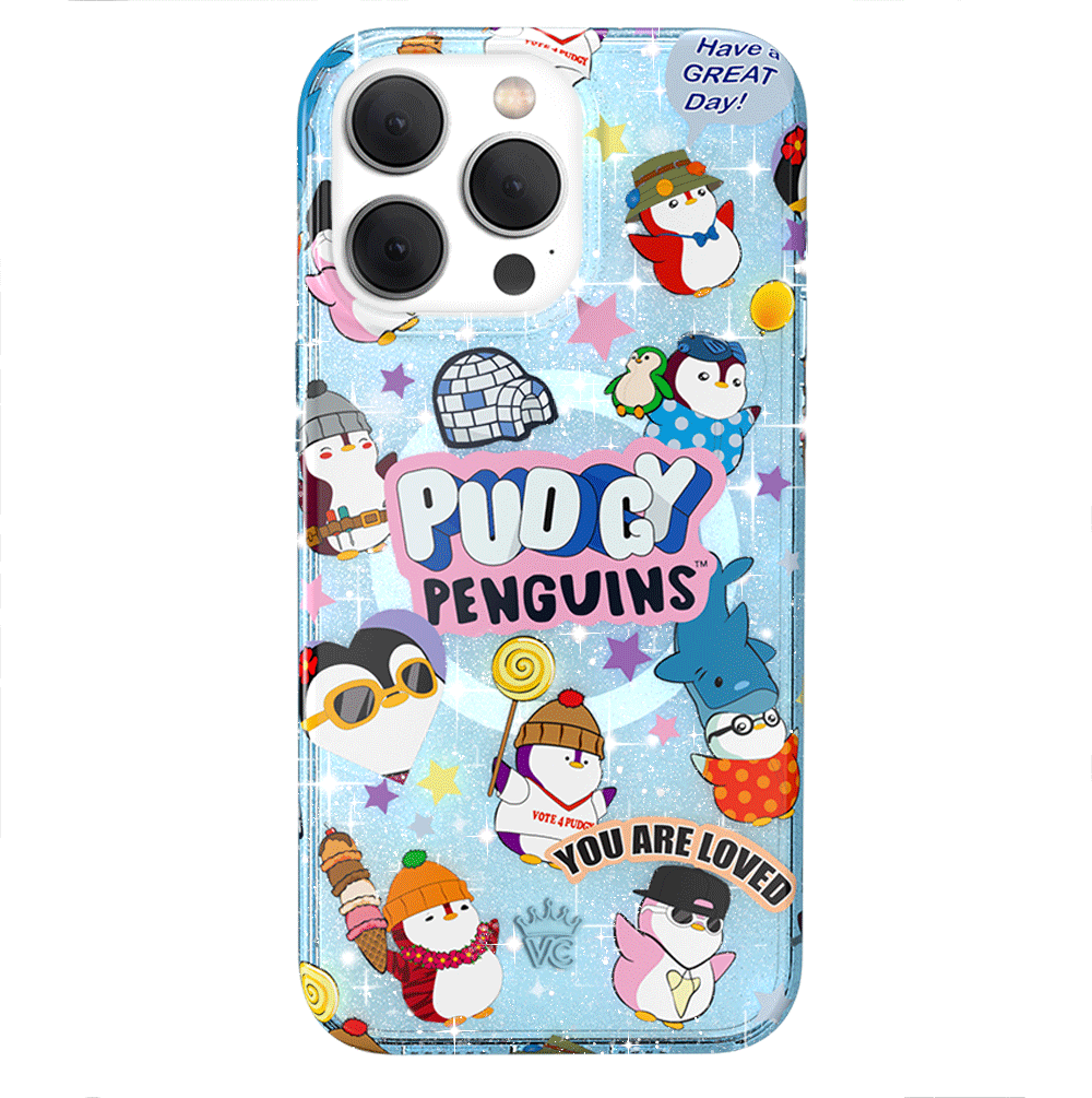 Pudgy Penguins Glitter Iceberg iPhone Case - Cute & Durable Phone Cover for iPhone 13, 12, 11, X - Perfect for Winter, Christmas Gifts & Everyday Protection