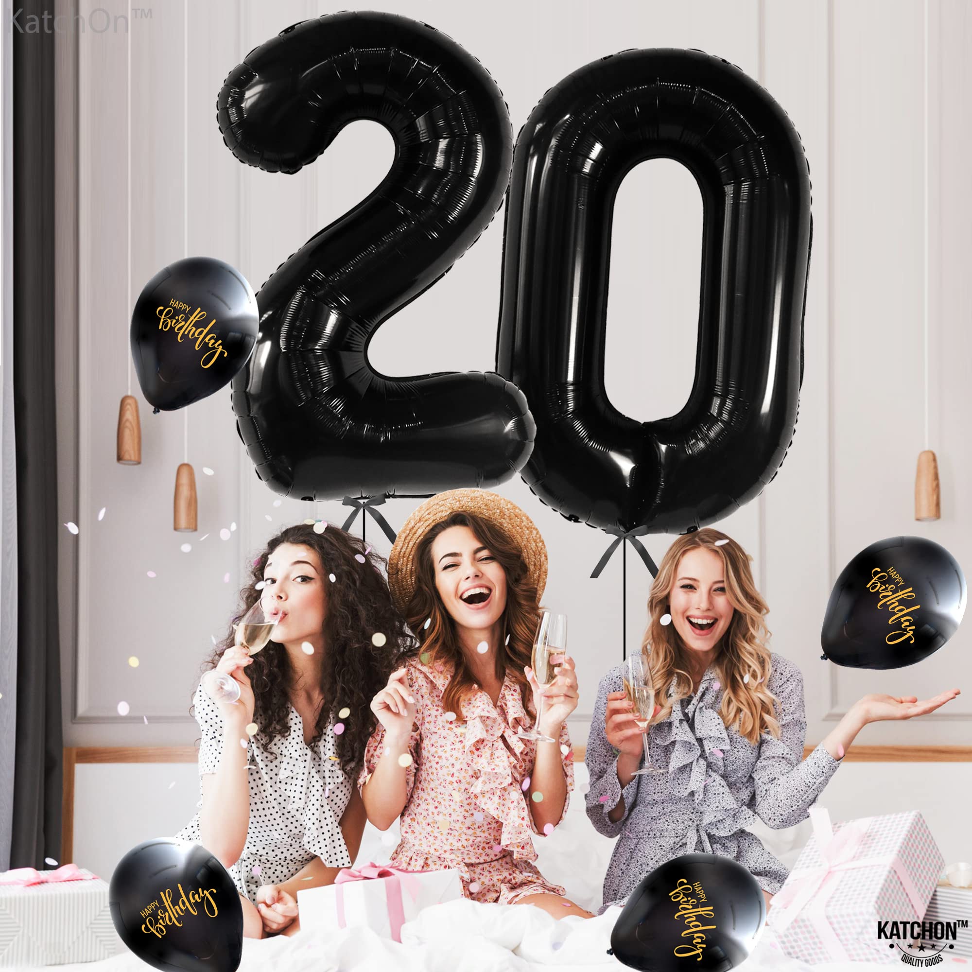 KatchOn 40 Inch Black Number 20 Balloon - Large 20th Birthday Decorations for Men & Women, 20 Year Old Party Supplies, Anniversary Decor - Perfect for Birthday Parties, Graduations & Milestone Celebrations