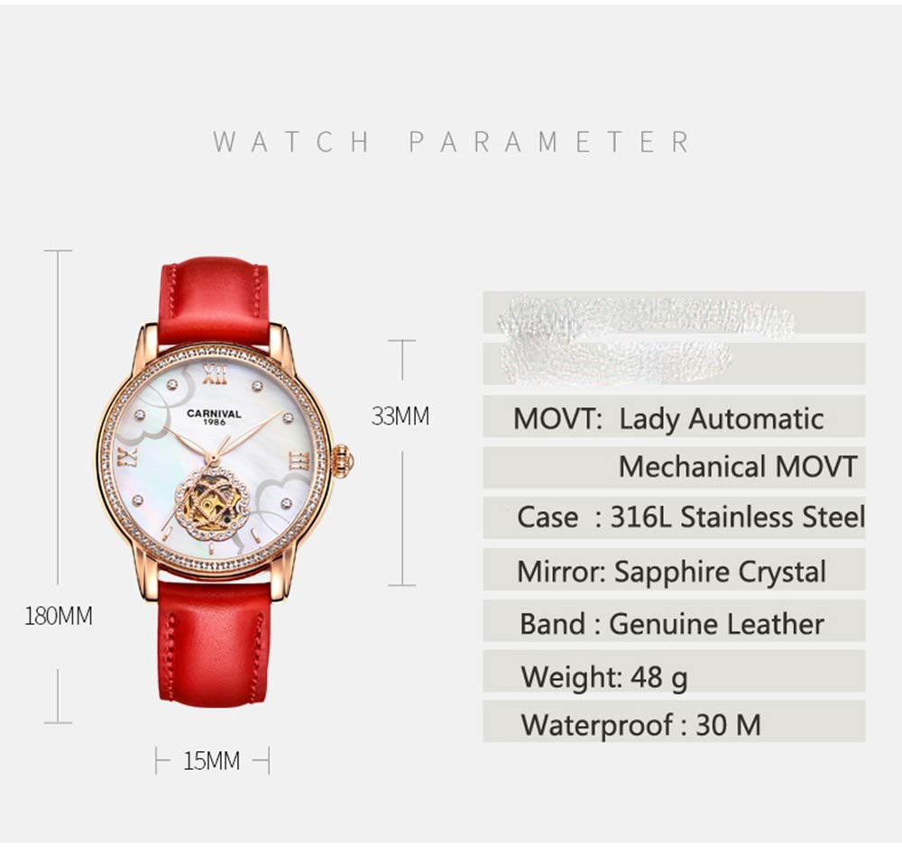 Luxury Hollow Automatic Mechanical Luminous Waterproof Women's Watch - Diamond Accent Leather Strap for Business, Party & Everyday Wear
