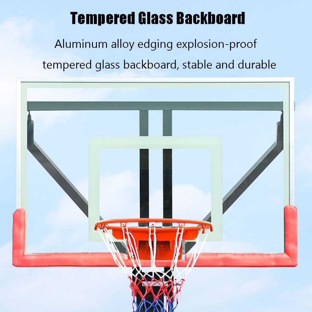 Portable 3-7m Basketball Hoop System - Stainless Steel Frame & Tempered Glass Backboard for Outdoor Play