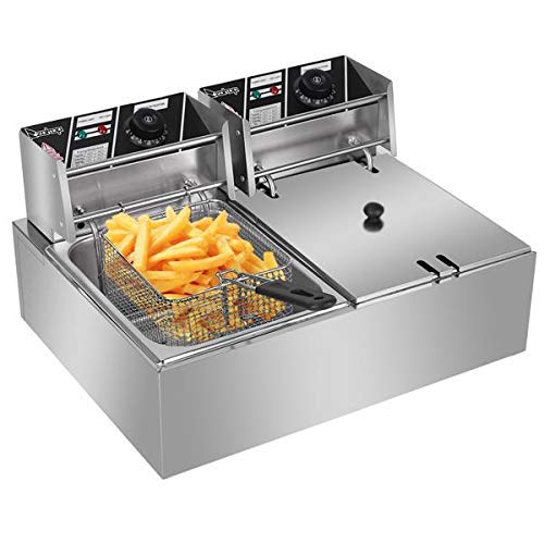 12.7QT Heavy Duty Commercial Deep Fryer - 5000W Stainless Steel Electric Fryer with Removable Basket & Dual Cylinders - Perfect for Restaurants, Food Trucks & Home Kitchen Use
