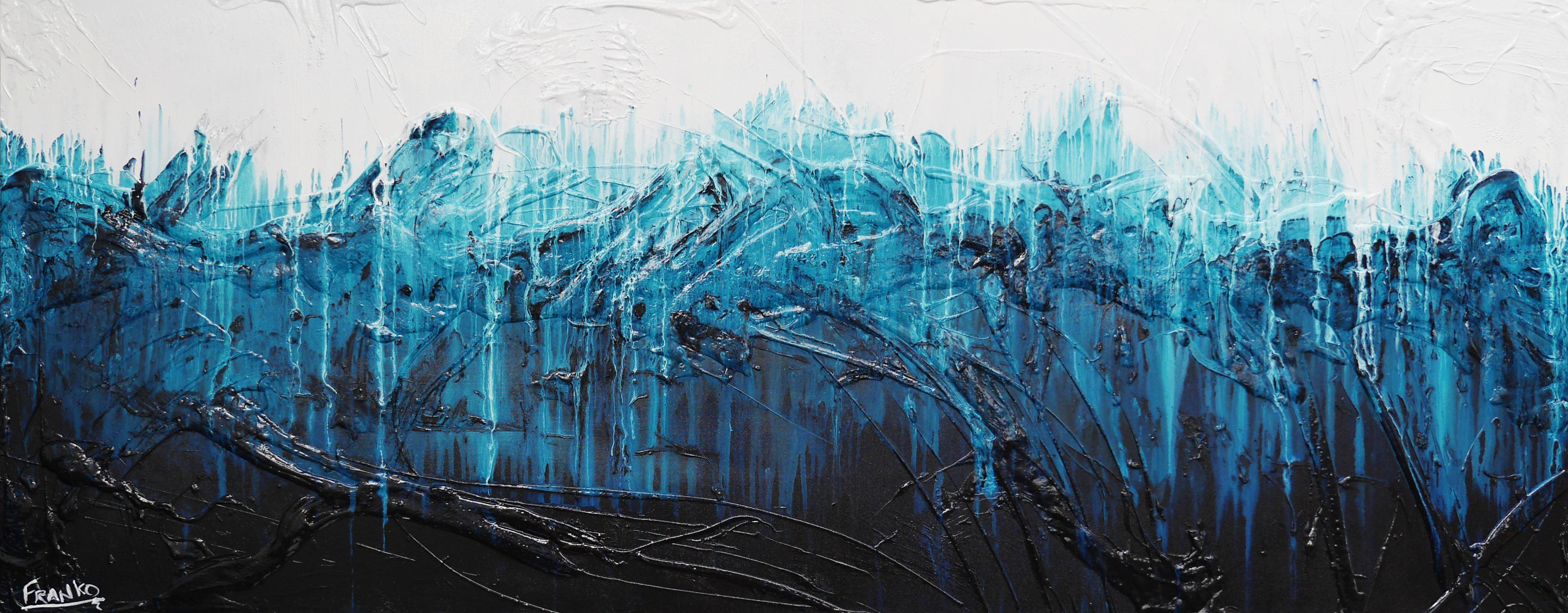 Blue White Textured Abstract Painting - Aqua Impression 200cm x 80cm Modern Wall Art for Living Room, Bedroom & Office Decor