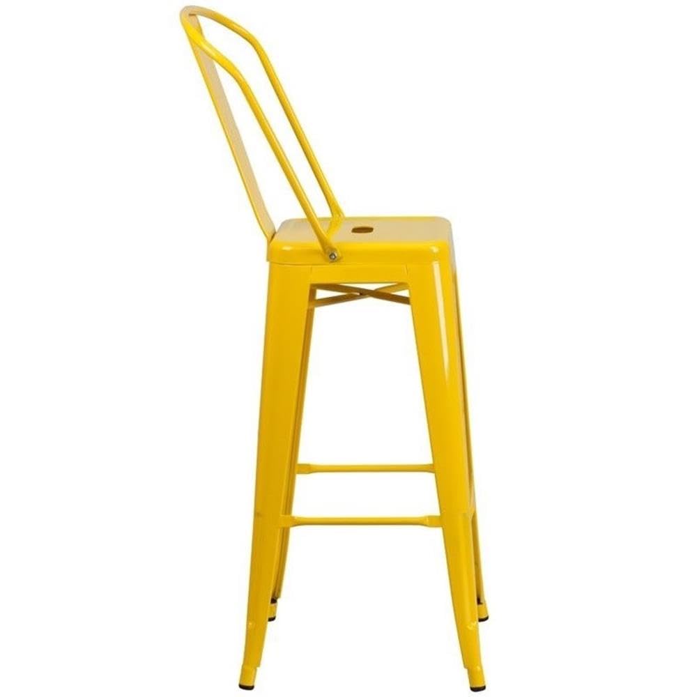 BOWERY HILL 30 Inch Industrial Bar Stool - Steel & Plastic Construction, Yellow - Perfect for Kitchen Islands, Home Bars & Commercial Use