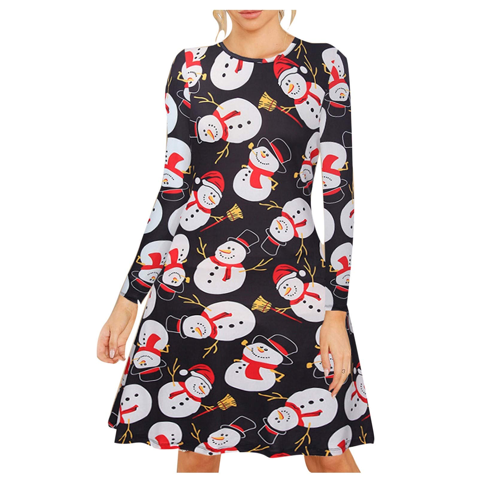 Elegant Women's Long Sleeve Printed Swing Dress - Wrap Party Gown for Christmas, Evening & Special Occasions | Flattering Fit for Girls & Women