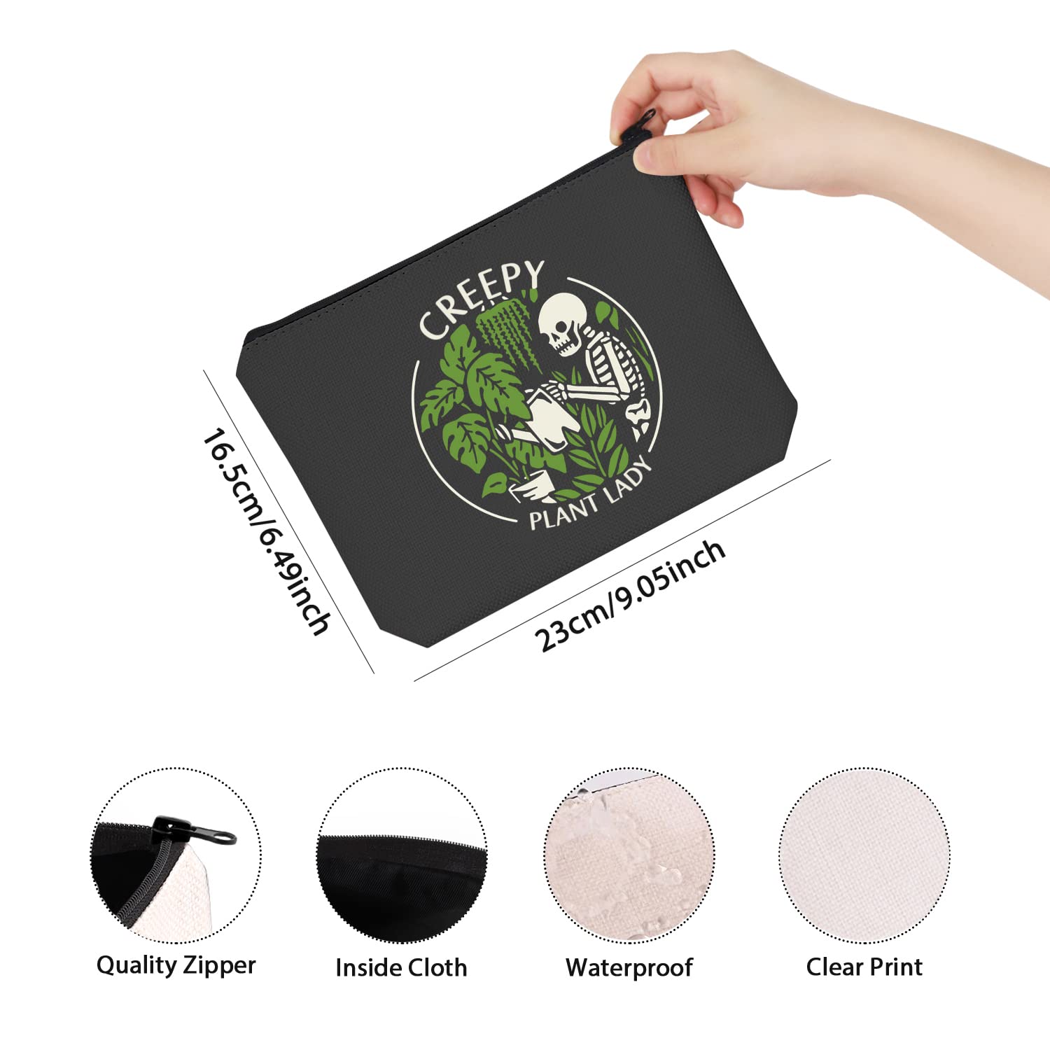 Spooky Plant Themed Zipper Pouch Makeup Bag - Creepy Plant Lady Design - Perfect Housewarming Gift for Plant Lovers - Beige Cosmetic Organizer for Goth Gardeners & Halloween Decor Enthusiasts - Great for Makeup Storage, Travel Essentials & Witchy Aesthetic Collections