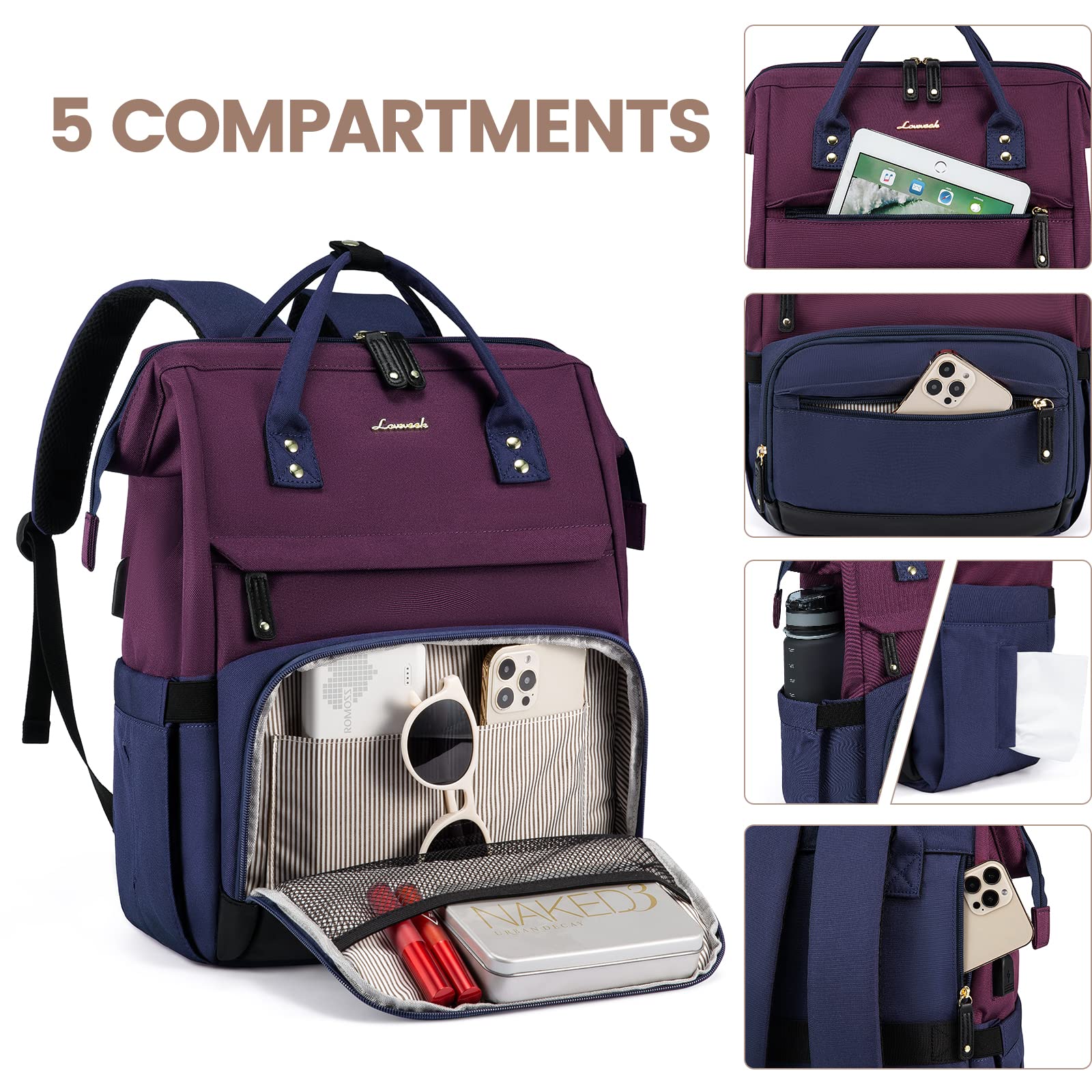 LOVEVOOK Women's Laptop Backpack - Stylish Work Backpack for Professionals, Teachers & Students - Perfect for Office, School & Travel (Fits 15.6 Inch Laptop)