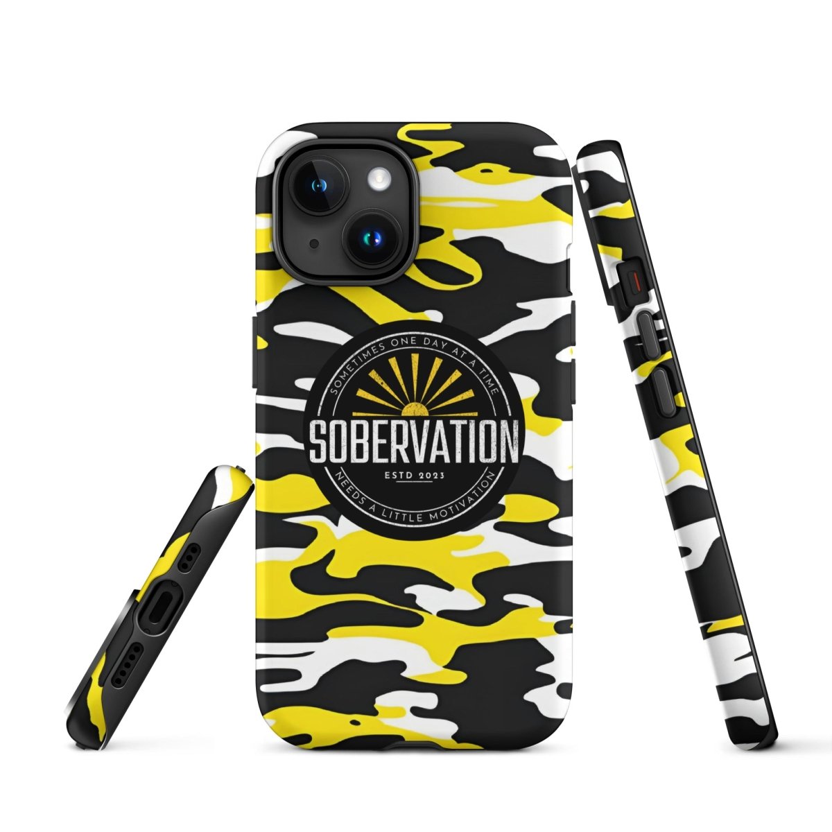 Sobervation Yellow Camo iPhone Case - Durable Shockproof Protective Cover for iPhone 14/13/12/11 Pro Max XR XS - Perfect for Outdoor Adventures, Hiking & Travel