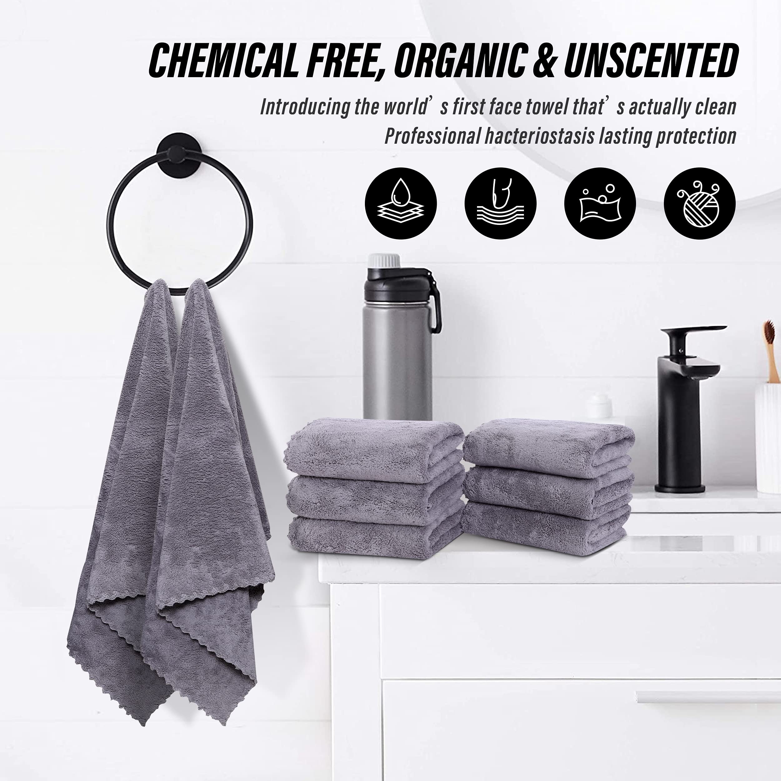 MOONQUEEN 6 Pack Premium Microfiber Hand Towels - Super Absorbent Quick Dry Bath Towels for Hotel, Bathroom, Shower & Spa - Soft Coral Velvet 16x28 Inches (Light Grey) - Perfect for Gym, Travel & Guest Bathrooms