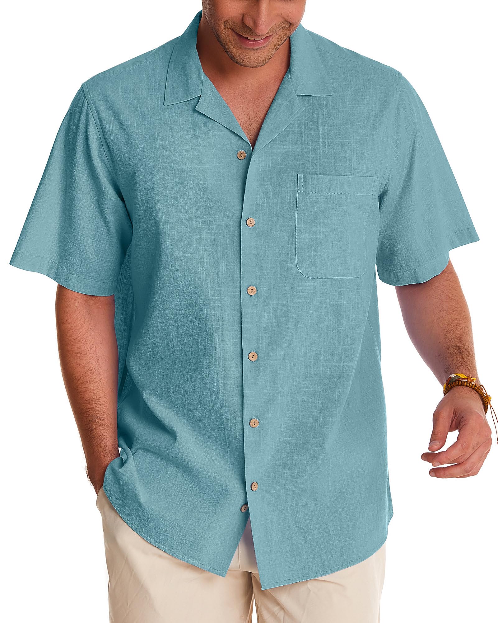 Gentle Men's Linen Shirts - Short Sleeve Button Down Cotton Shirts for Summer | Beach Vacation & Hawaiian Style Cuban Shirts | Perfect for Casual Wear, Outdoor Activities & Tropical Getaways