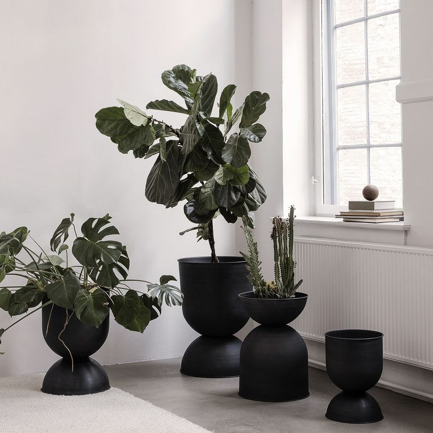 FERM LIVING Hourglass Flower Pot - 16.7 Inch Small Black Ceramic Planter for Indoor Plants, Succulents, and Home Decor | Perfect for Living Room, Office, and Balcony